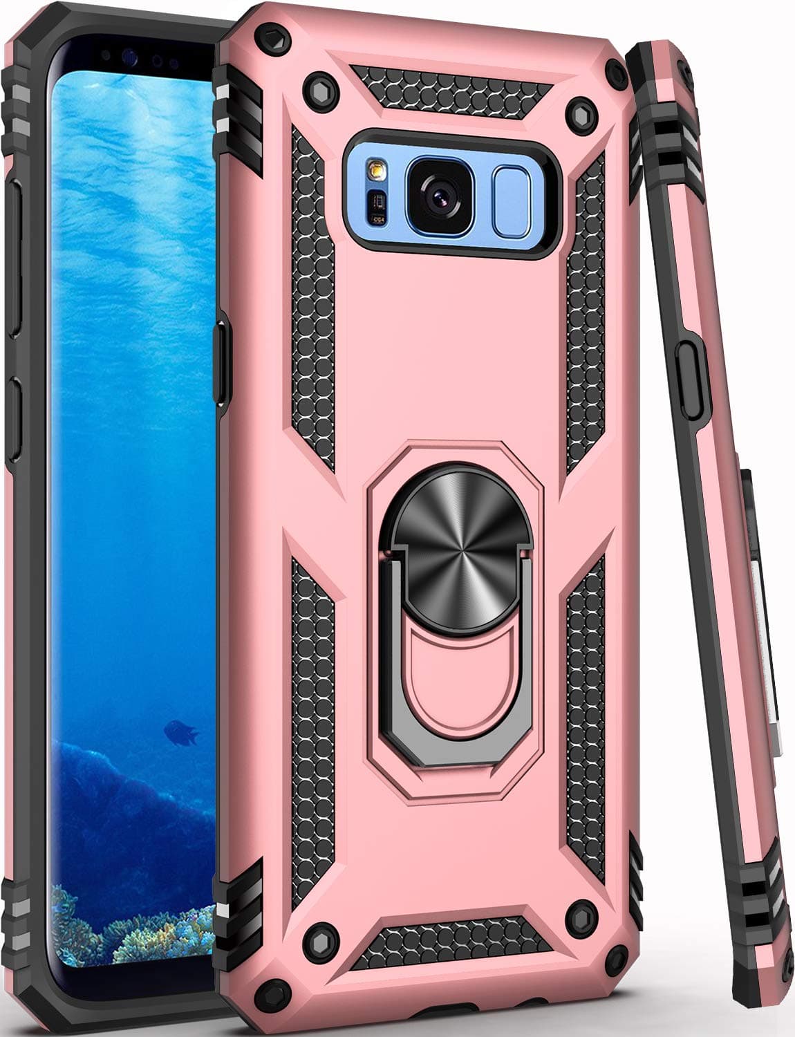Galaxy S8+ Plus Case,(NOT for Small S8),Military Grade 16ft. Drop d Cover with Magnetic Ring Kickstand Compatible with Car Mount Holder,Protective Phone Case for Samsung Galaxy S8 Plus Rose Gold