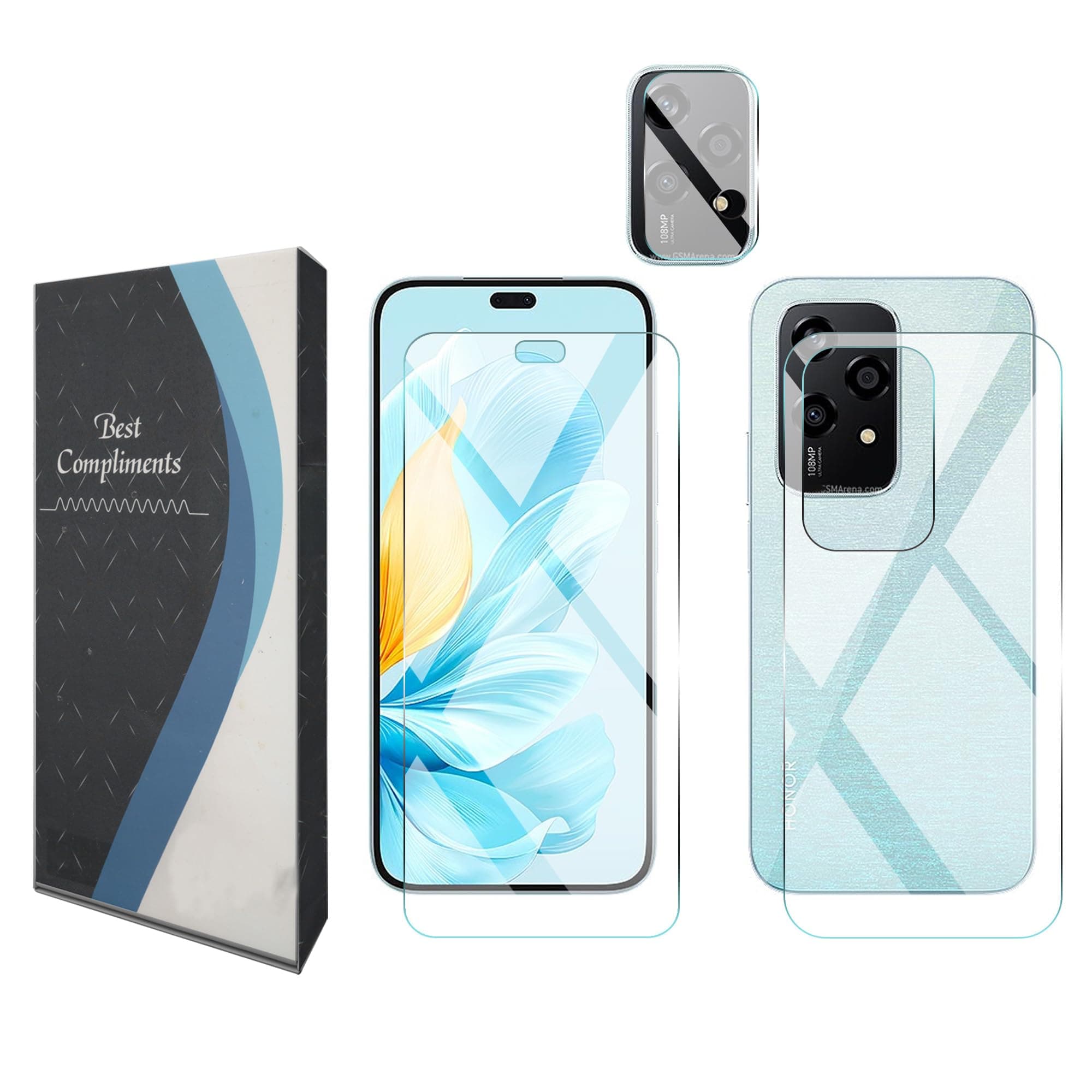 FCS Front + Back + Camera (Glossy) for Honor 200 Lite 5G | TPU Glossy Finish Flexible Film Self Healing Screen Protector | Screen Guard