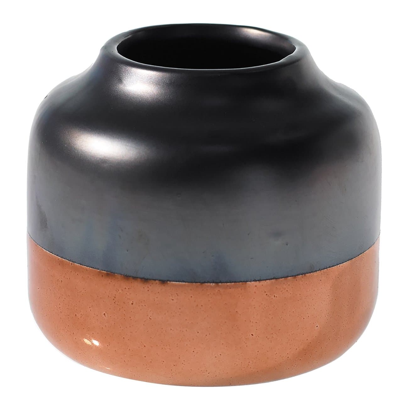 Copper and Black Round Ceramic Pot - 4.5 x 3.75 Inches - Monte Carlo Glossy Rose Gold Planter - Global Shiny Metallic Vase Decor for Home or Office