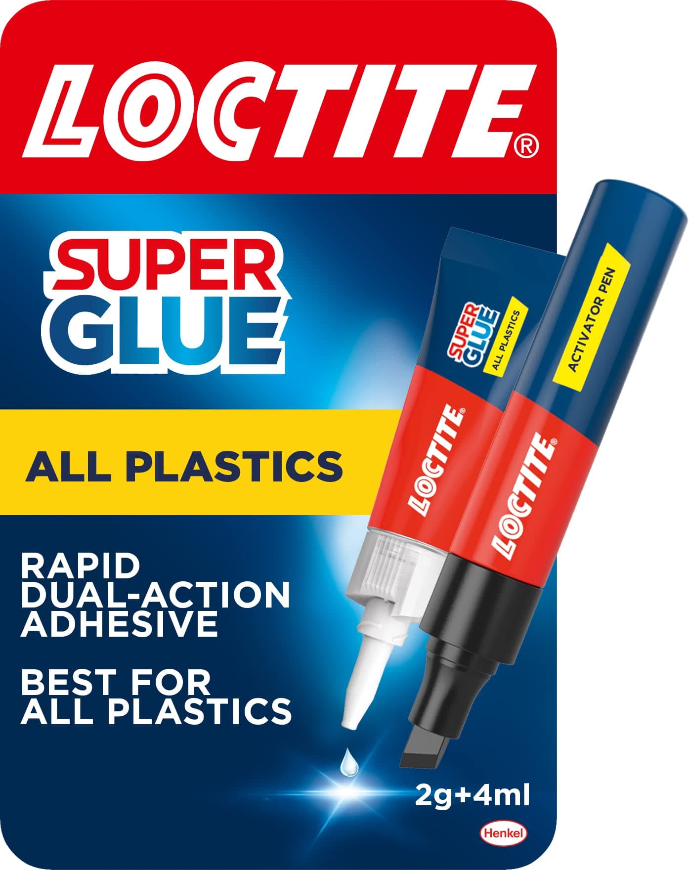 Loctite Super Glue All Plastics, Ideal for Bonding All Plastics, Fast and Strong Adhesive, 4ml+2g