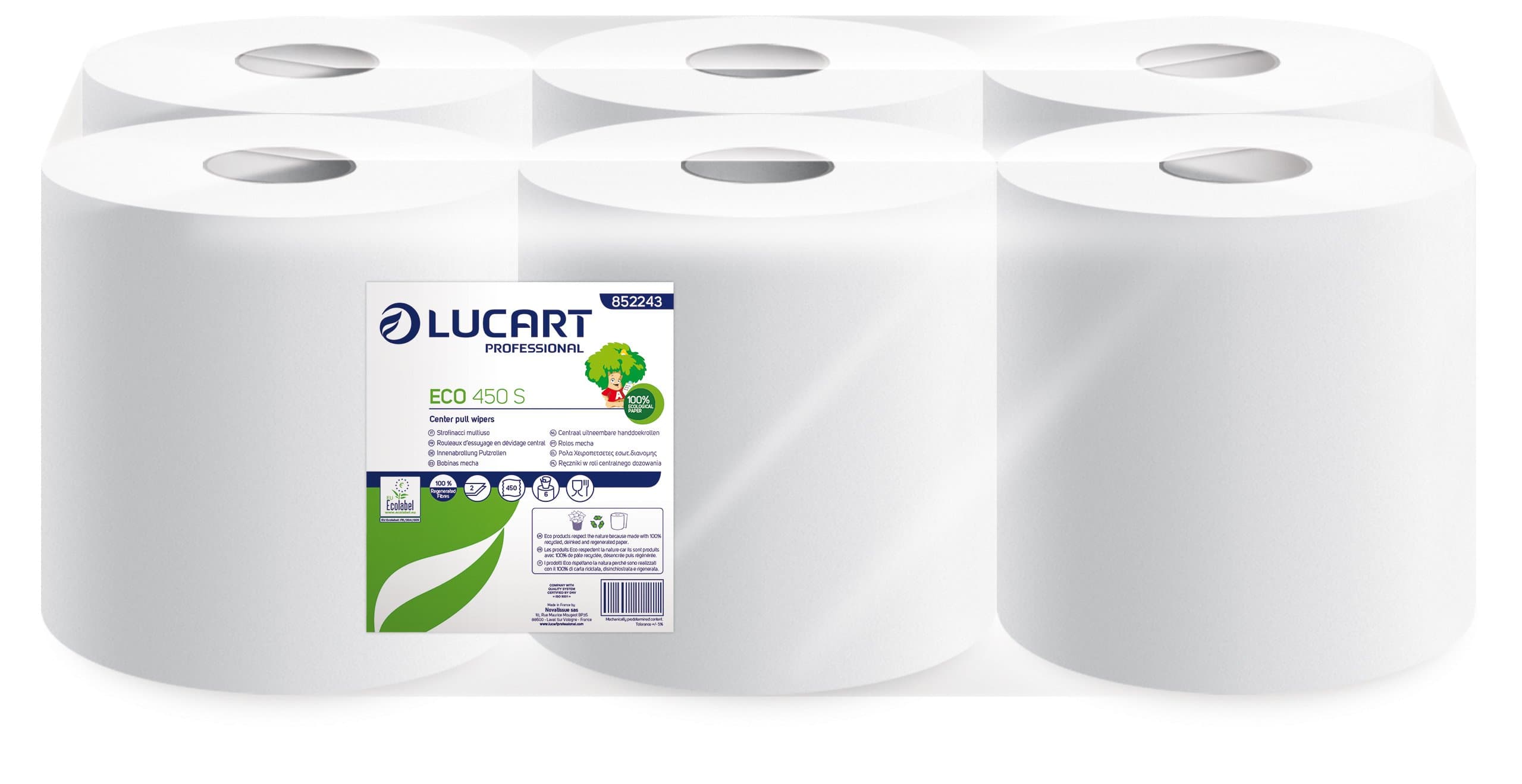 Lucart Professional 852243X Centre Pull Wiper, Eco 450 S (Pack of 6)