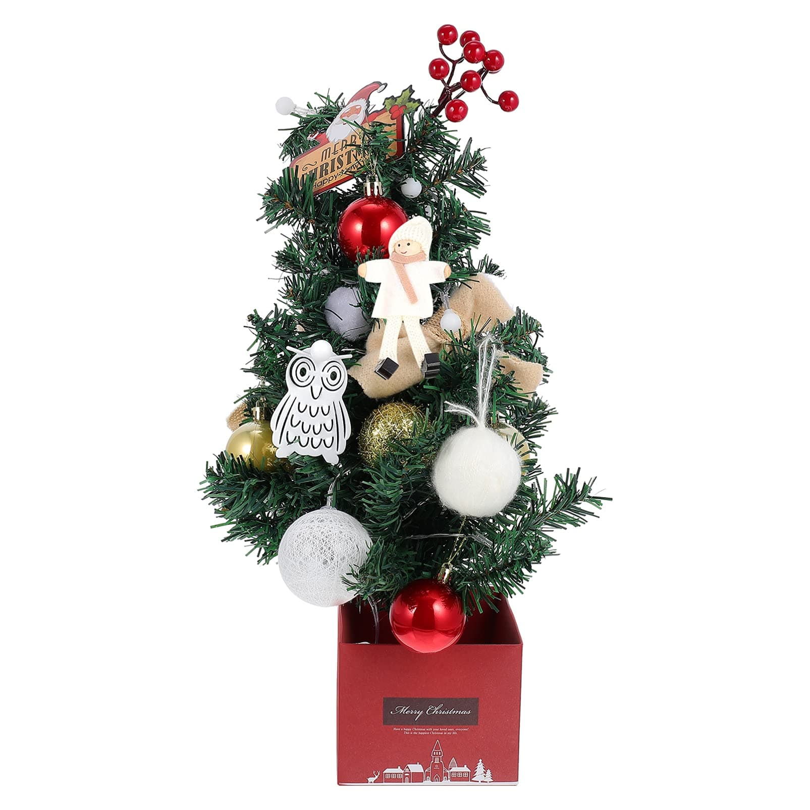 IMIKEYA Tabletop Mini Christmas Tree Artificial Mini Prelit Xmas Pine Tree with Ball Snow Baubles for Xmas Home Desk Festive Holiday Decoration Golden