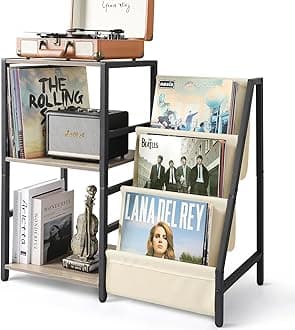 Bikoney Turntable Stand, Turntable Stand with 3-Tier Record Storage, Turntable up to 200 Albums, Side Table for Record Record Holder, Cabinet for