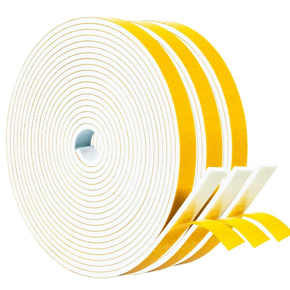 Yotache White 3 Rolls 1/2" Wide x 1/2" Thick Cabinet Door Frame Insulation Tape for Windows and Doors, Total 500 Feet Long (3 x 16.5 Feet each)
