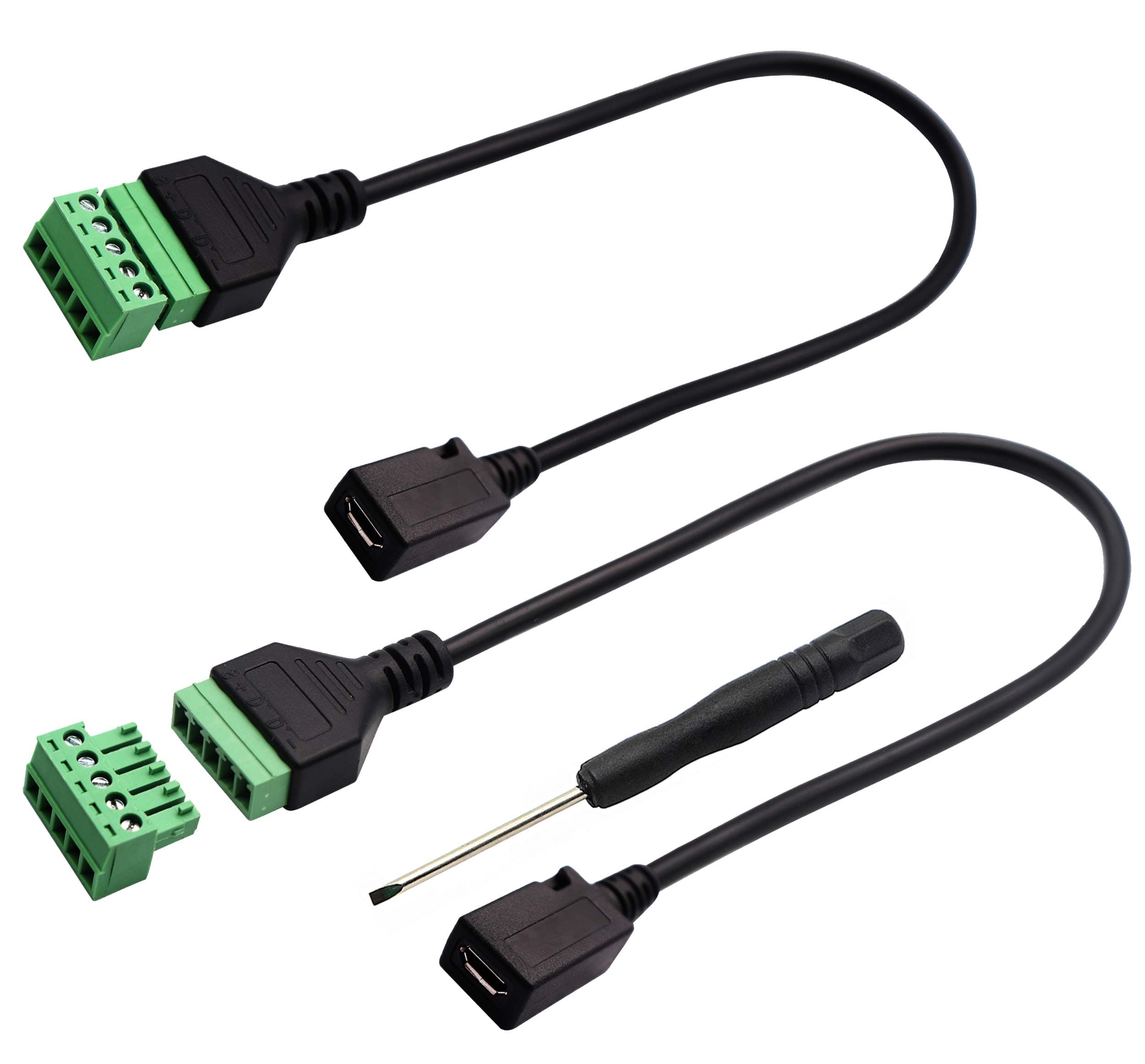 zdyCGTime Micro USB Screw Terminal Block Connector Cable - 2.0 Female Plug to 5 Pin/Way Female Bolt Screw Adapter with Shield Terminals (30CM/2PacCK)