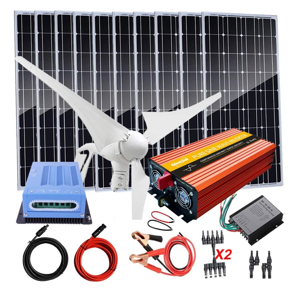 1400 Watts Wind Solar Power System for Home: 400W Wind Turbine Generator + 10pcs 100W Monocrystalline Solar Panel + 200W Pure Since Wave Inverter(Peak 400W) + MPPT Controller