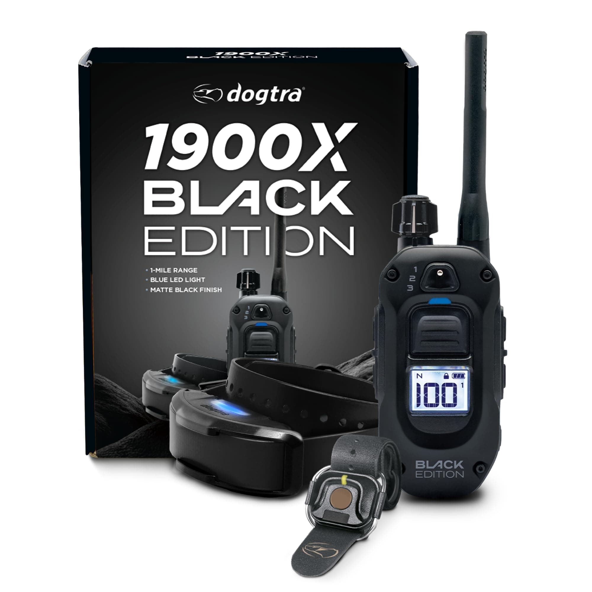 1900X Black Edition E-Collar - 1 Mile Range, Dogs 45 lbs+, IPX9K Waterproof, 100 Stimulation Levels, Vibration, Tone, Rechargeable - Ideal for Dog Owners and Professional Trainers