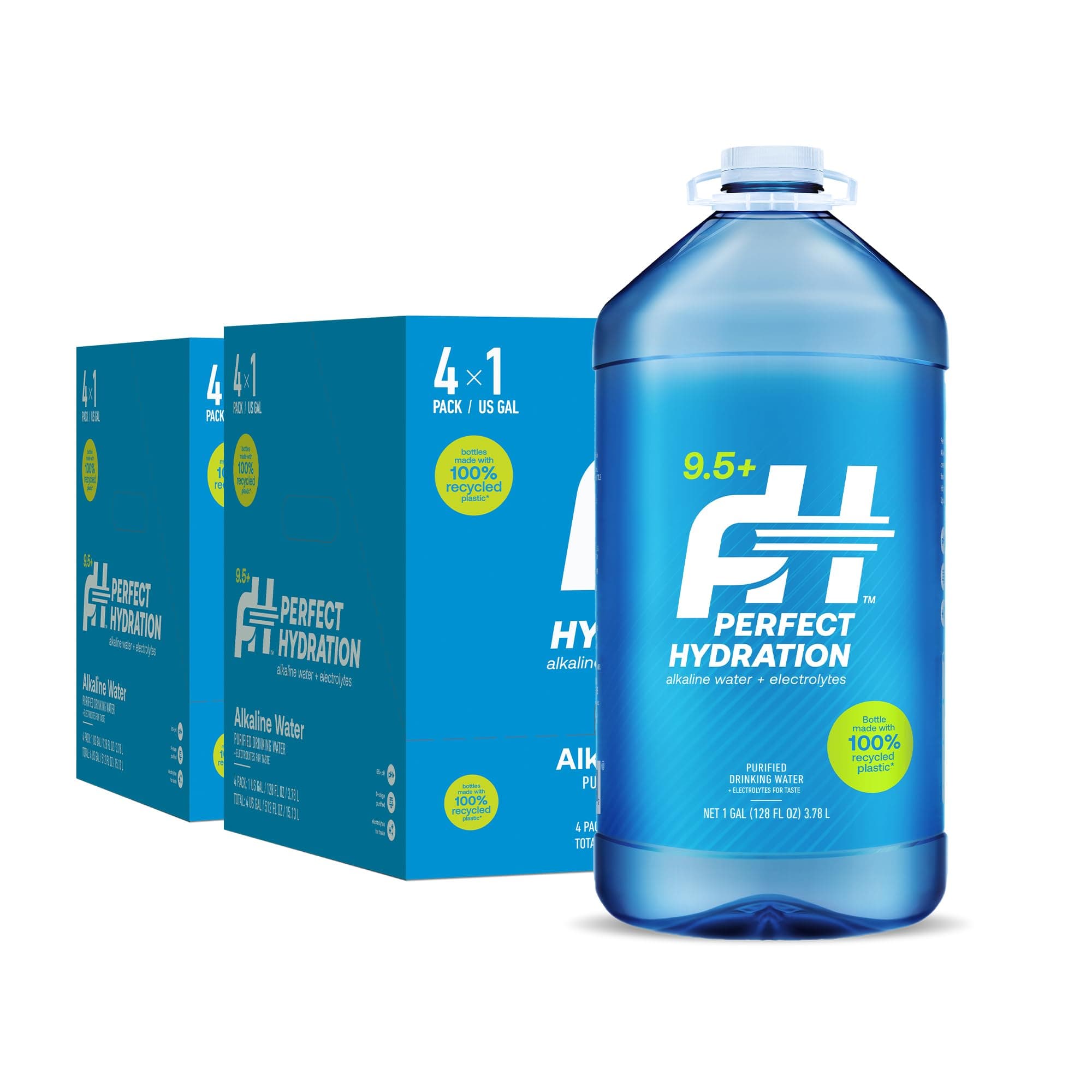 Perfect Hydration 9.5+ pH Alkaline Drinking Water, Electrolyte Minerals for Taste, Made in the USA, 8 Gallons (2 Cases of 128 fl oz Jugs)