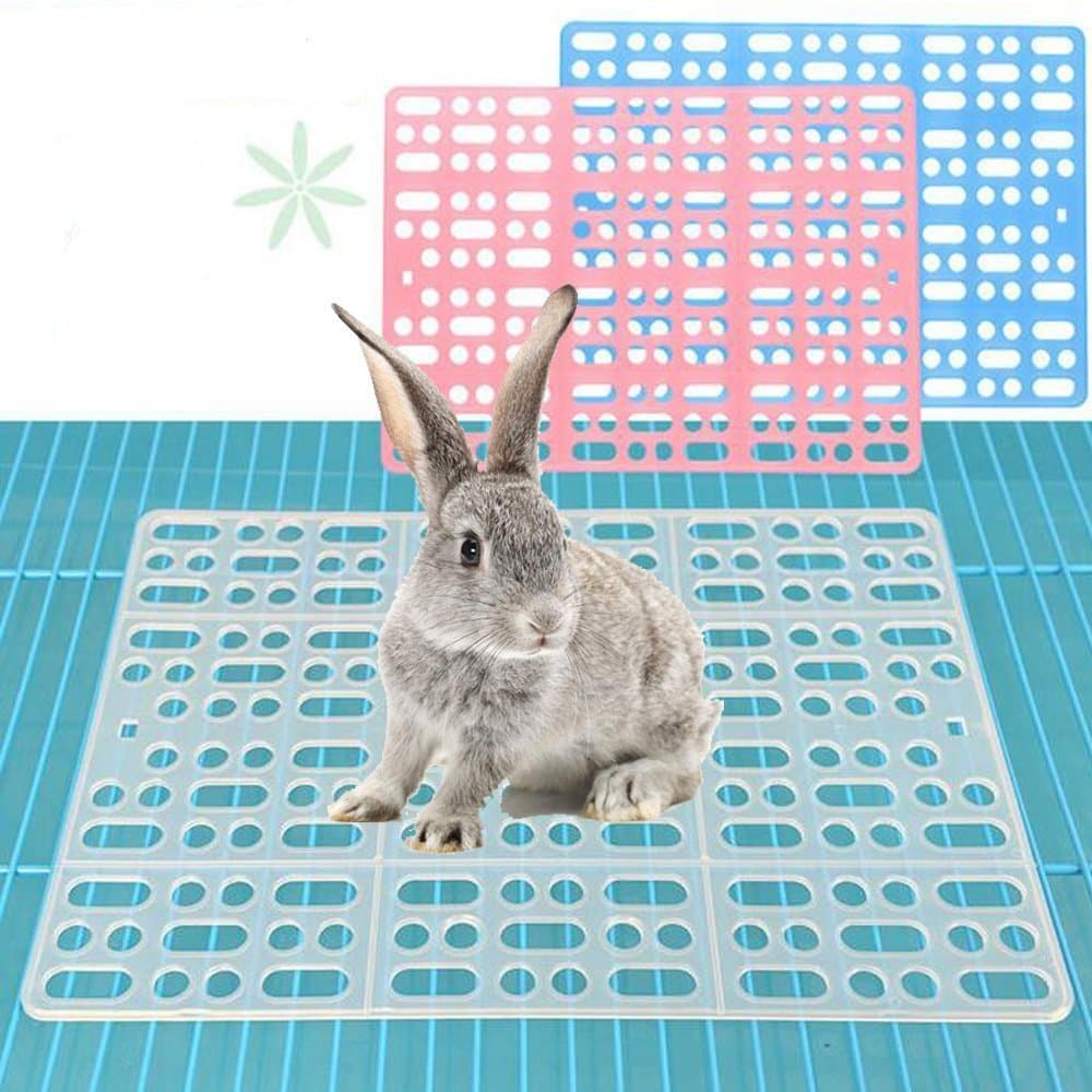 Misyue 2 Pieces Pack Rabbit Mats for Cages Plastic Small Animal Cage Hole Mat Prevent Little pet Skin Disease with 4 Fixed Tabs (Blue