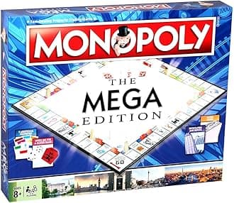 Mega Monopoly Board Game, 12 Extra Spaces Including Downing Street, Saville Row and Knightsbridge, Invest in Skyscrapers, for Ages 8 Plus