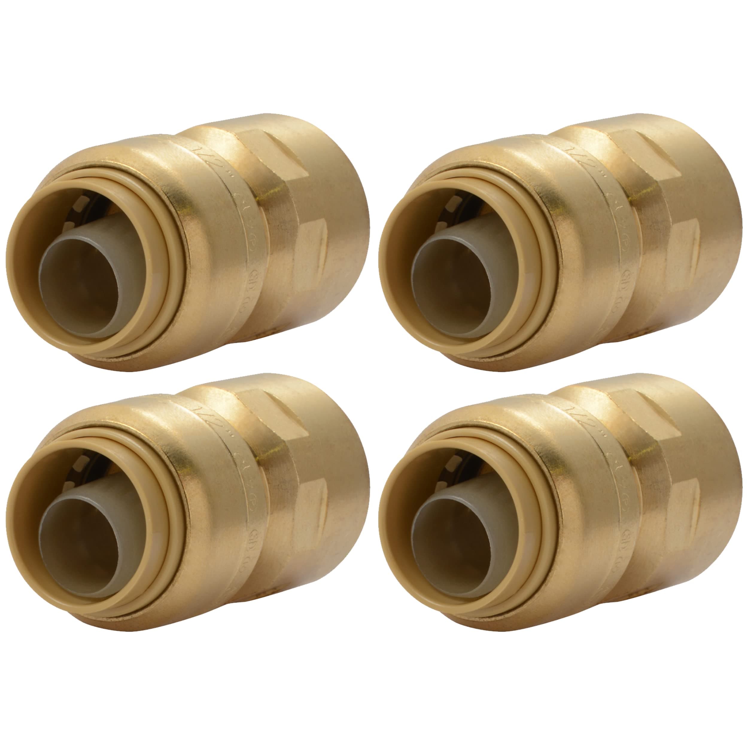 1/2 x 1/2 Inch FNPT Adapter, Pack of 4, Push To Connect Brass Plumbing Fitting, PEX Pipe, Copper, CPVC, PE-RT, HDPE, U072LFA4