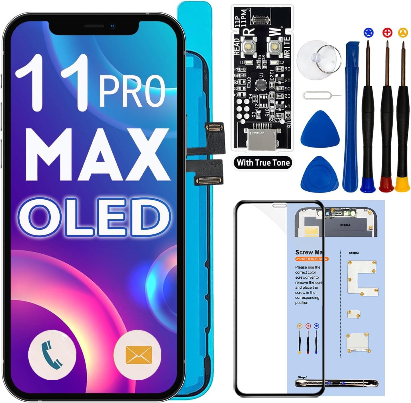 [OLED] Replacement Screen for iPhone 11 Pro Max 6.5" [Not LCD] 3D Touch Screen with Repair Kit and Screen Protector for Model A2218 A2220 A2161