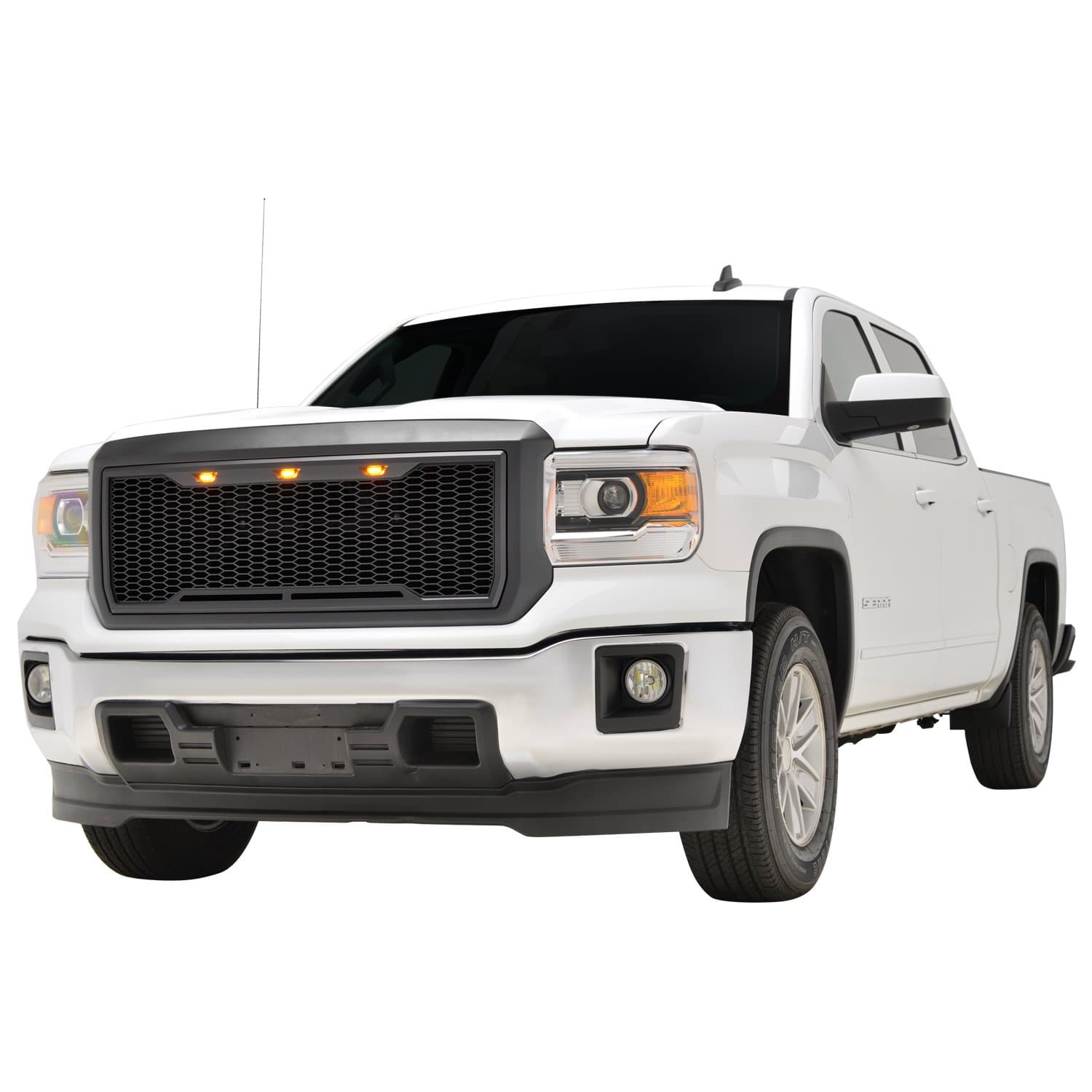EAG Replacement Upper ABS Grille Front Hood Grill With Amber LED Lights - Matte Black for 14-15 GMC Sierra 1500