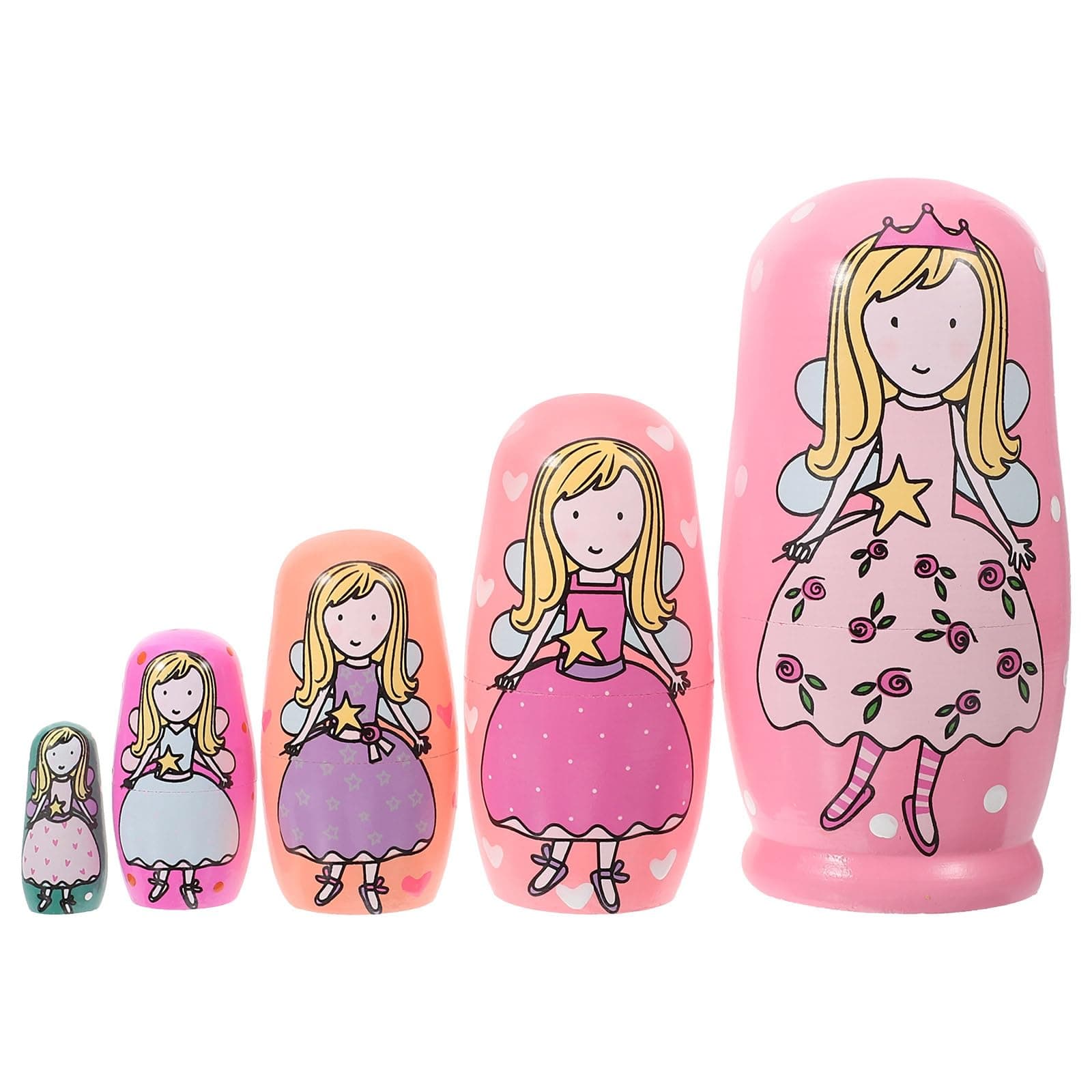 NUOBESTY Russian Nesting Dolls,Wooden Russian Dolls Stacking Nested Set,Handmade Toys For Toddlers,Kids Home Room Decoration 5Pcs