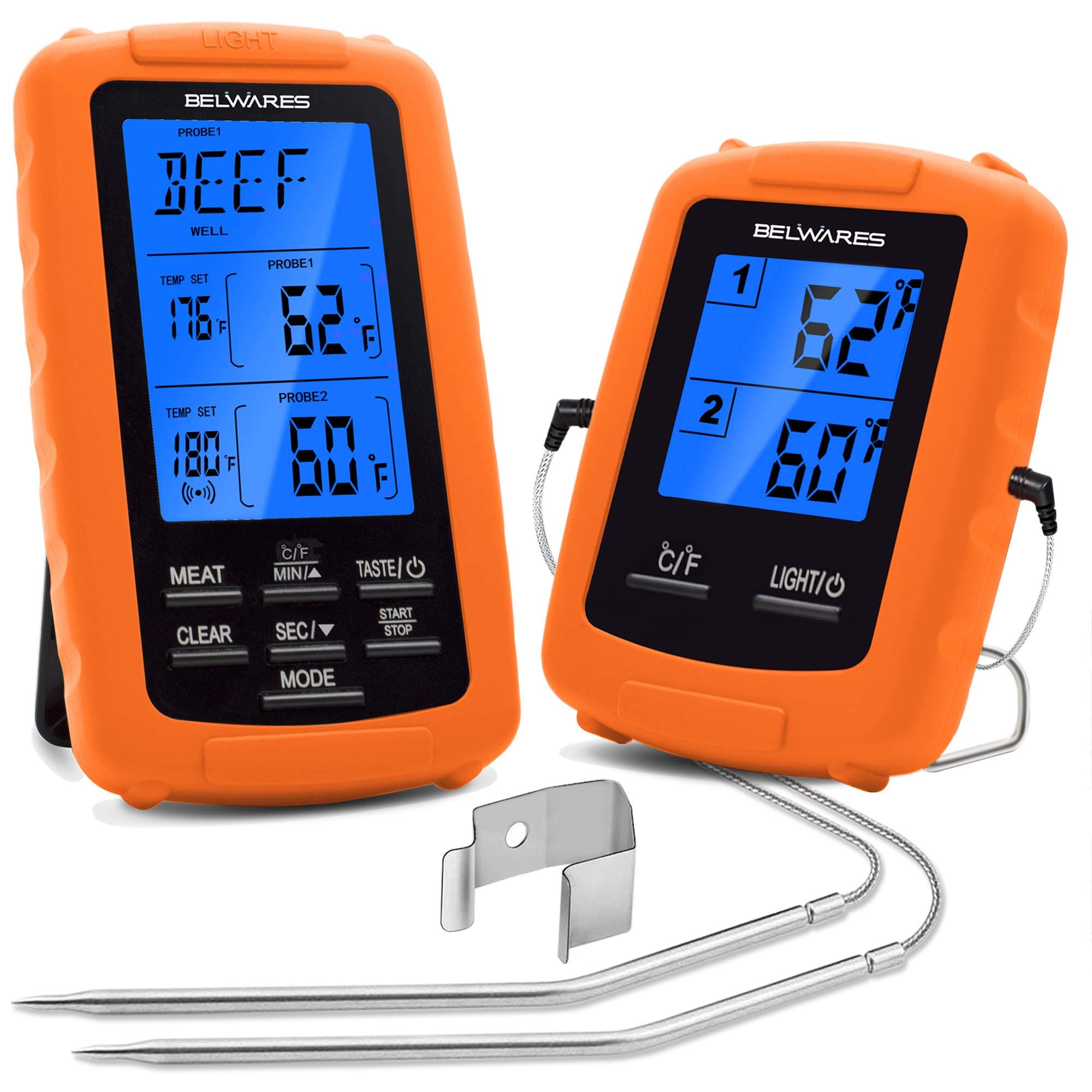 Wireless Digital BBQ Meat Thermometer - Instant Read Remote Cooking Thermometer with Dual Probe for Kitchen Oven, Grilling, Smoker & Roasting Food Thermometer