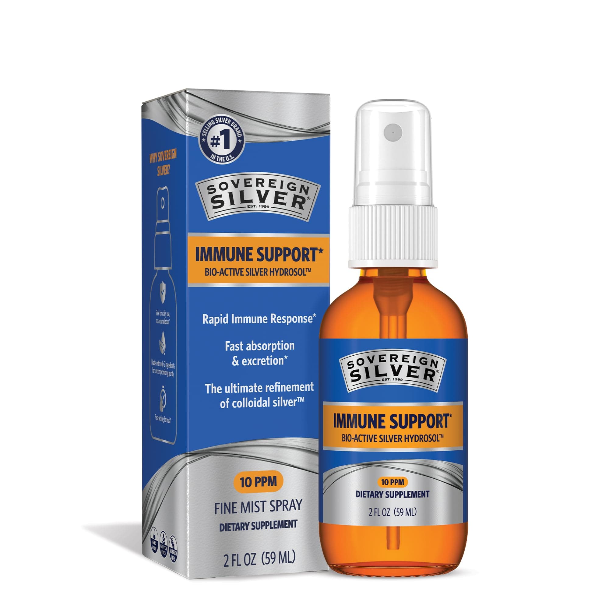 Immune Support, Colloidal Silver, Bio-Active Silver Hydrosol,10 ppm, Fine Mist Spray, 2 Fl Oz