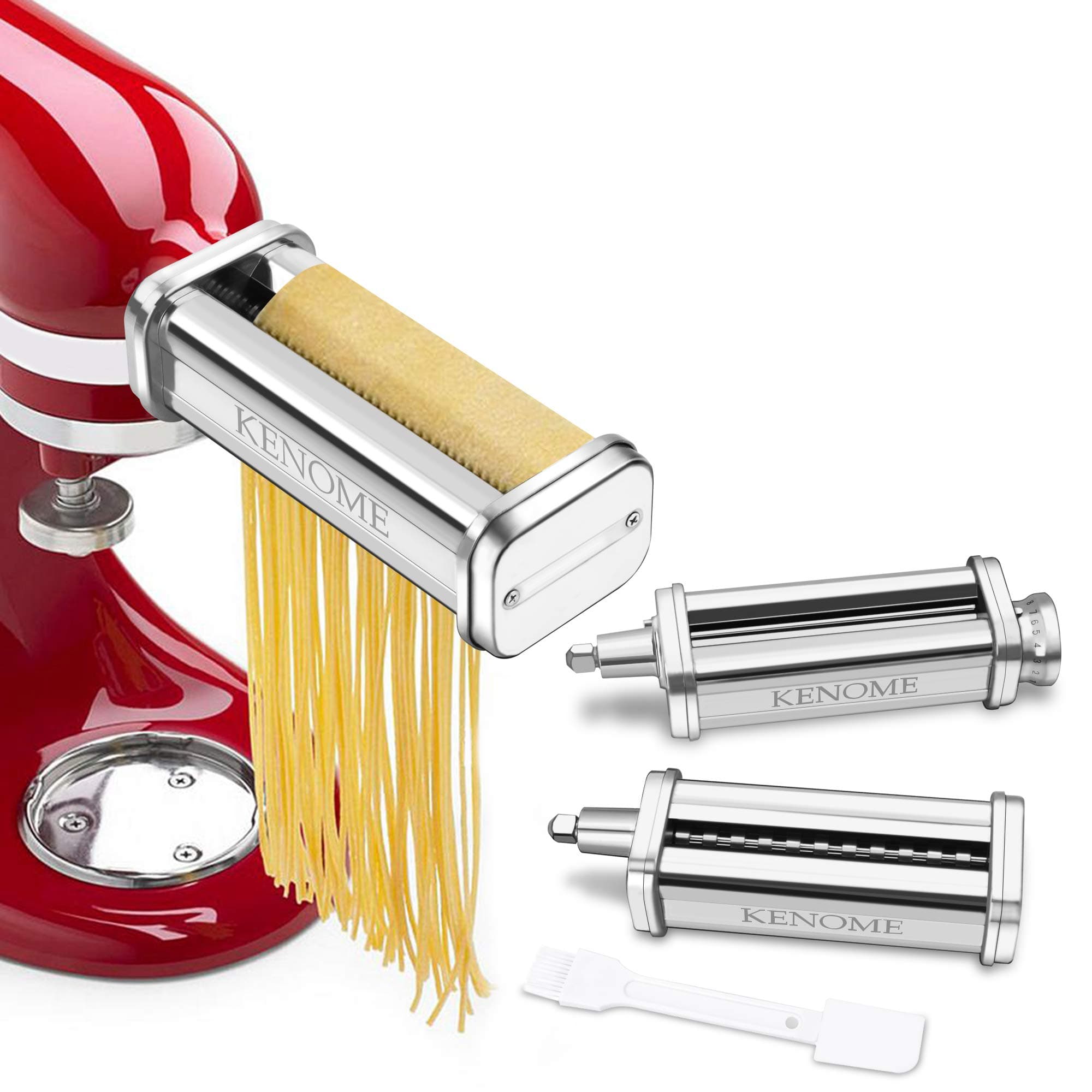 3-Piece Pasta Roller & Cutter Attachment Set for KitchenAid Stand Mixers, Durable Stainless Steel pasta attachments for KitchenAid
