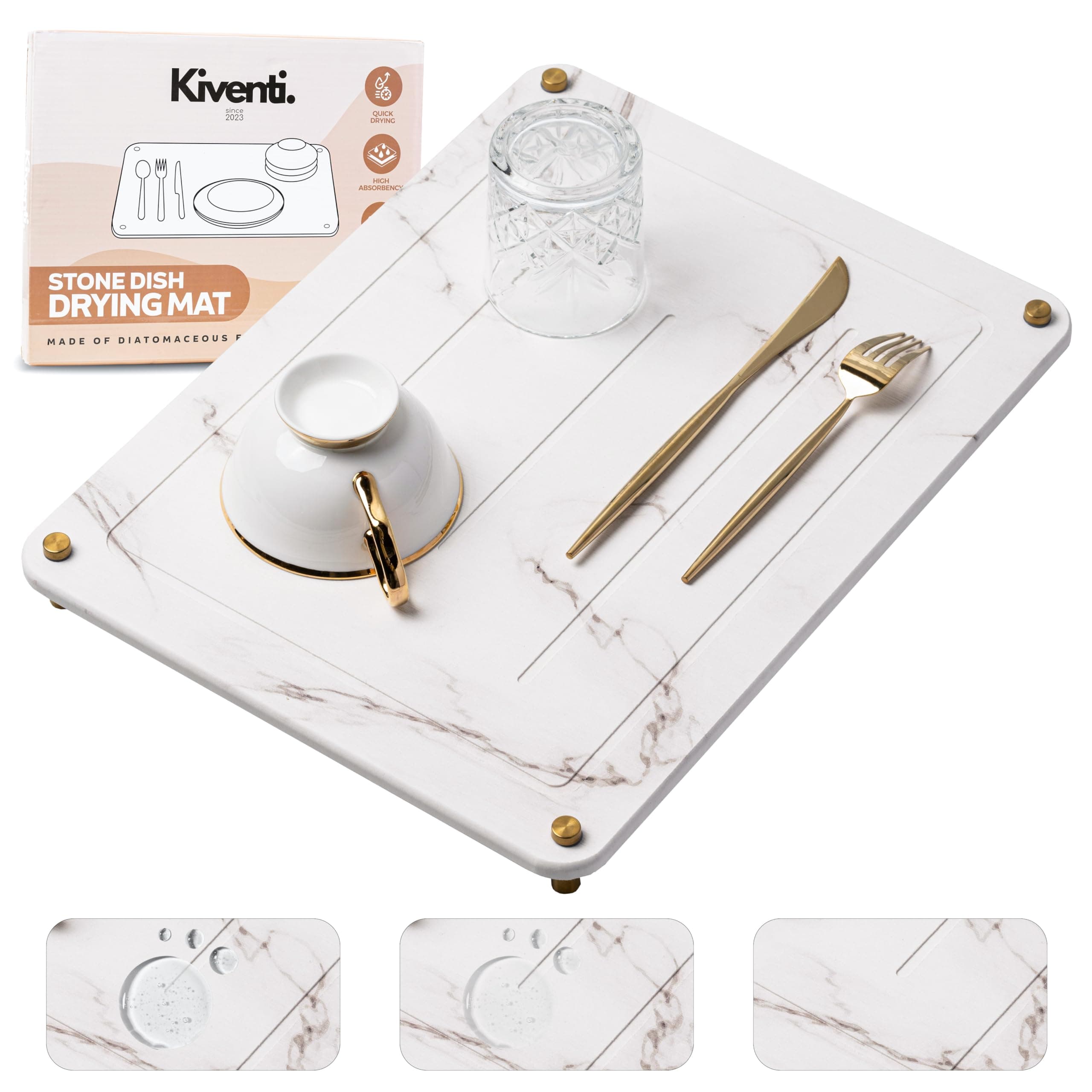 KiventiStone Kitchen Drying Mat - Quick Drying Diatomaceous Earth Dish Mat - Ultra Absorbent, Fast Dry & Non-Slip - Heat Resistant Stone Dish Drying Mat - Marble Pattern