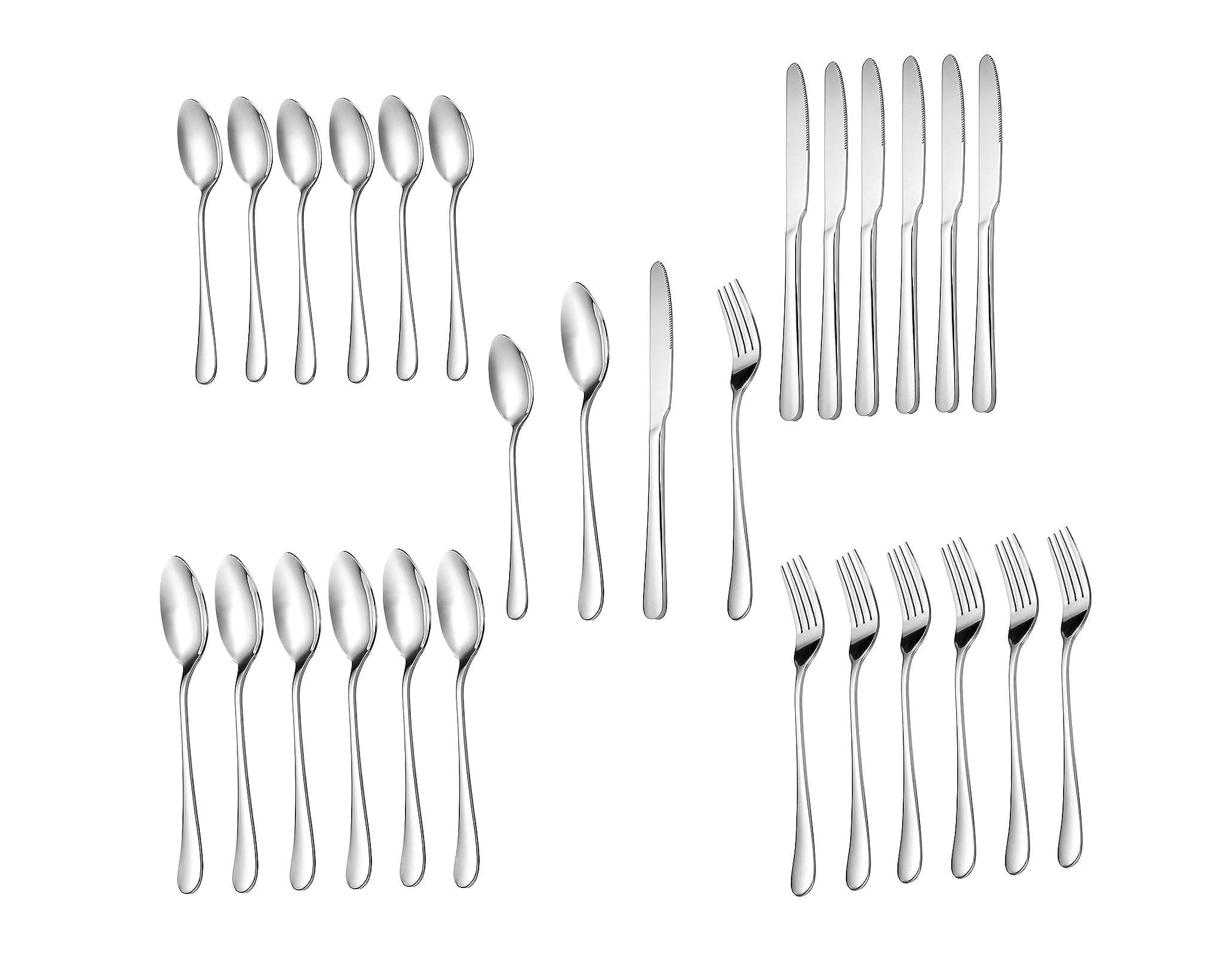 Silver Spoon Set Premium Stainless Steel Flatware Set Mirror Polished Cutlery Utensil Set Durable Home Kitchen Eating Tableware Set,Include Fork Knife Spoon Set (Silver Spoon 28)