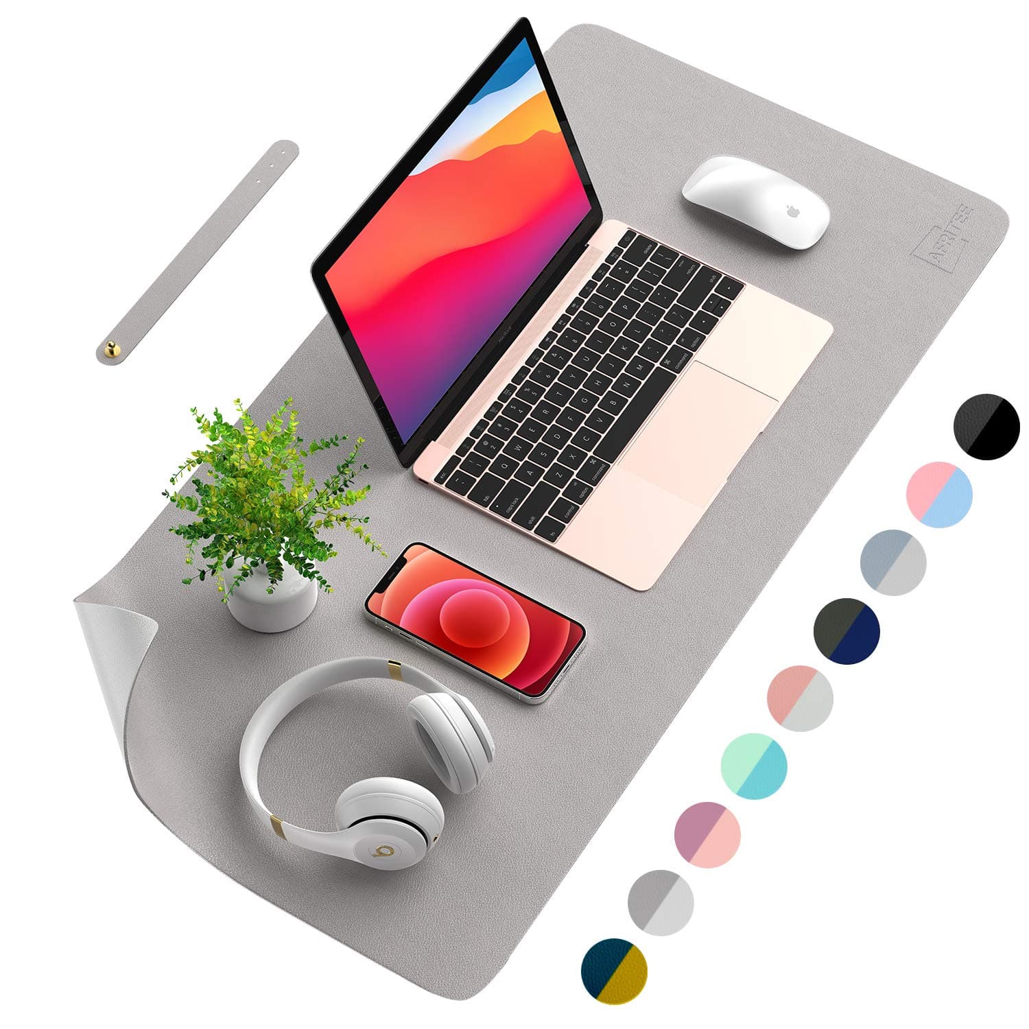 AFRITEE Desk Pad Protector Mat - Dual Side PU Leather Desk Mat Large Mouse Pad Waterproof Desk Organizers Office Home Table Decor Gaming Writing Mat Smooth (Gray/Silver, 35.4" x 17")