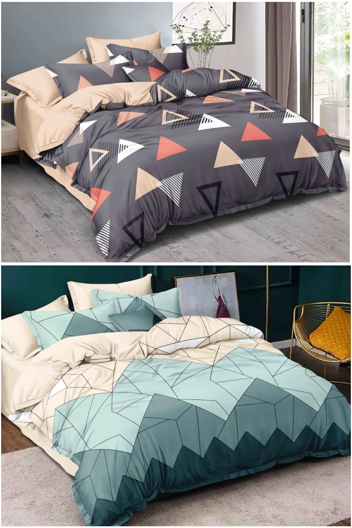 CHHILAKIYA 6D Microfiber 182 TC King Size Double Bedsheet Combo Pack Of 2 Along With 4 Pillow Covers (Multi_7) (Multicolor 8)