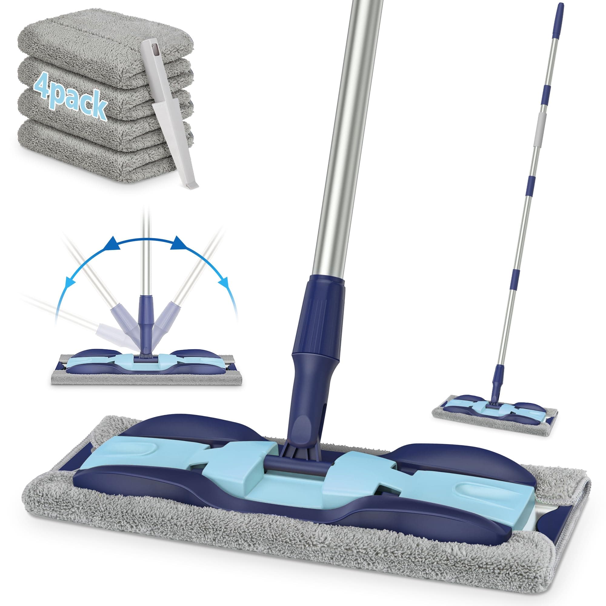 Floor mop with 4 washable pads