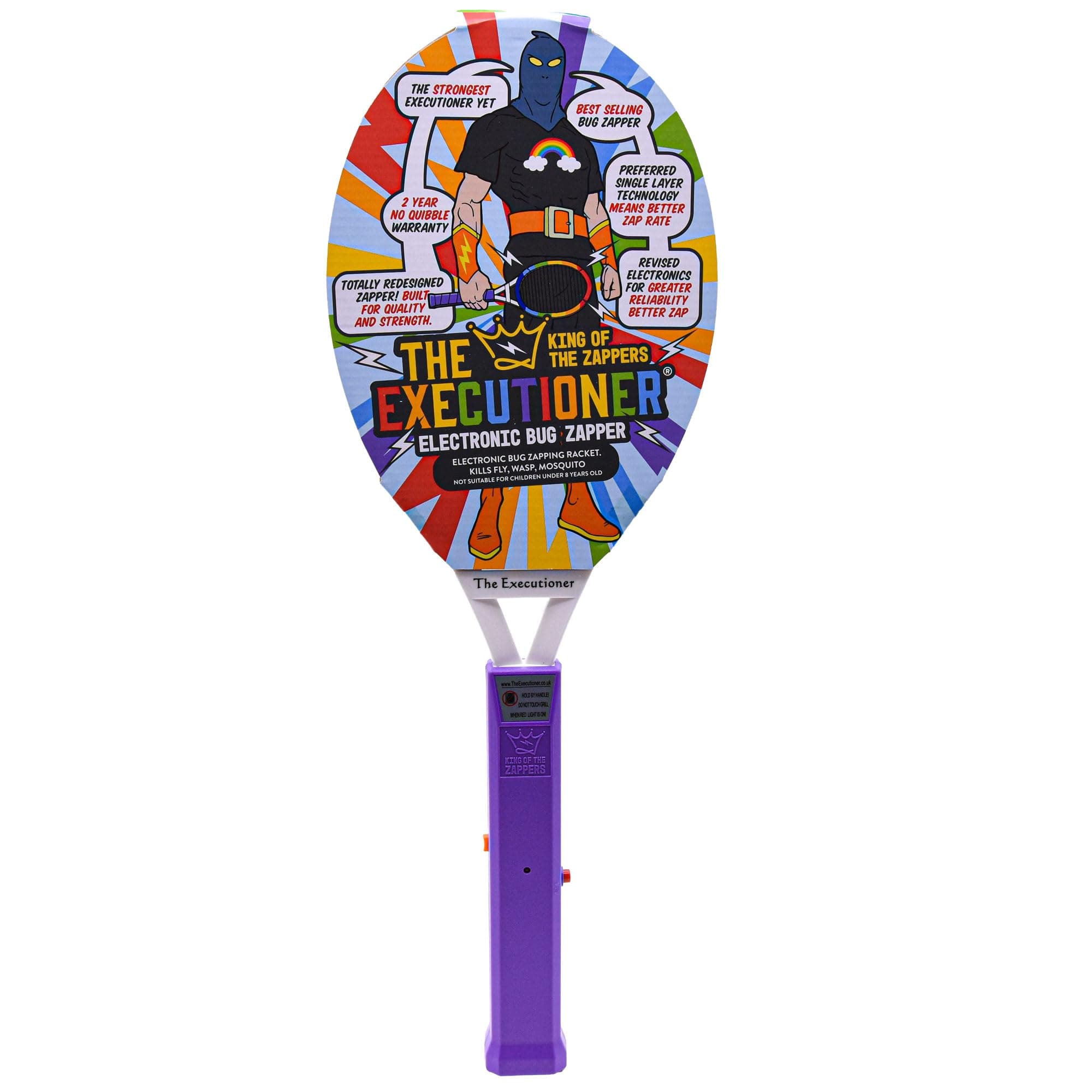 The Executioner Fly Zapper Mosquito, Wasp, Bug, Insect Killer Swatter Electric Fly Zapper Racket Single Layer for Efficient Zapping Indoor Outdoor (Rainbow)