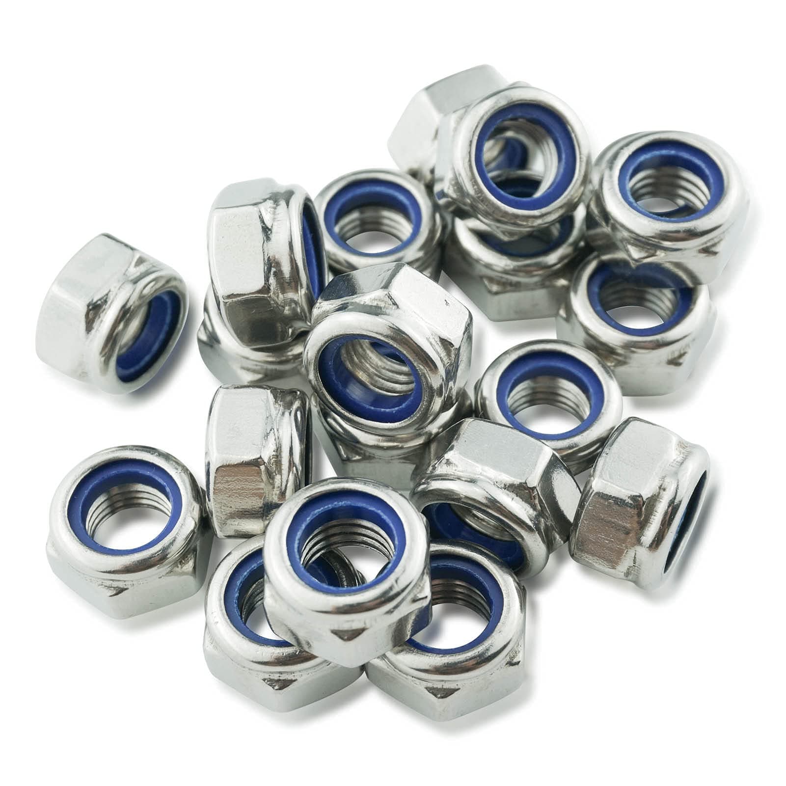 M10 Nyloc Nuts, 10mm Locking Nuts, (Pack of 20) A2 304 Stainless Steel Hex Nut, Nylon Insert Lock Nut, Self-Locking for Bolts & Screws, DIN 985