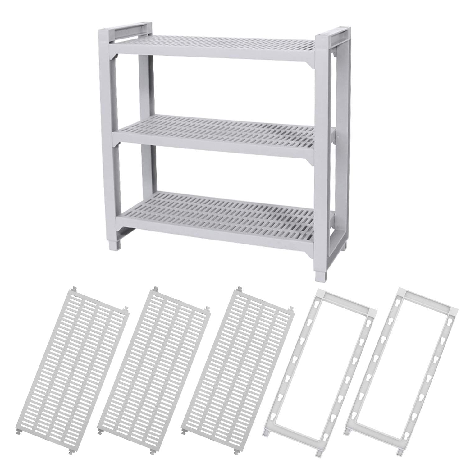 CASAGOOD 3-Tier Adjustable Plastic Shelves Compact Multipurpose Display Organizer Rack for Bathroom Kitchen or Pantry (Grey)
