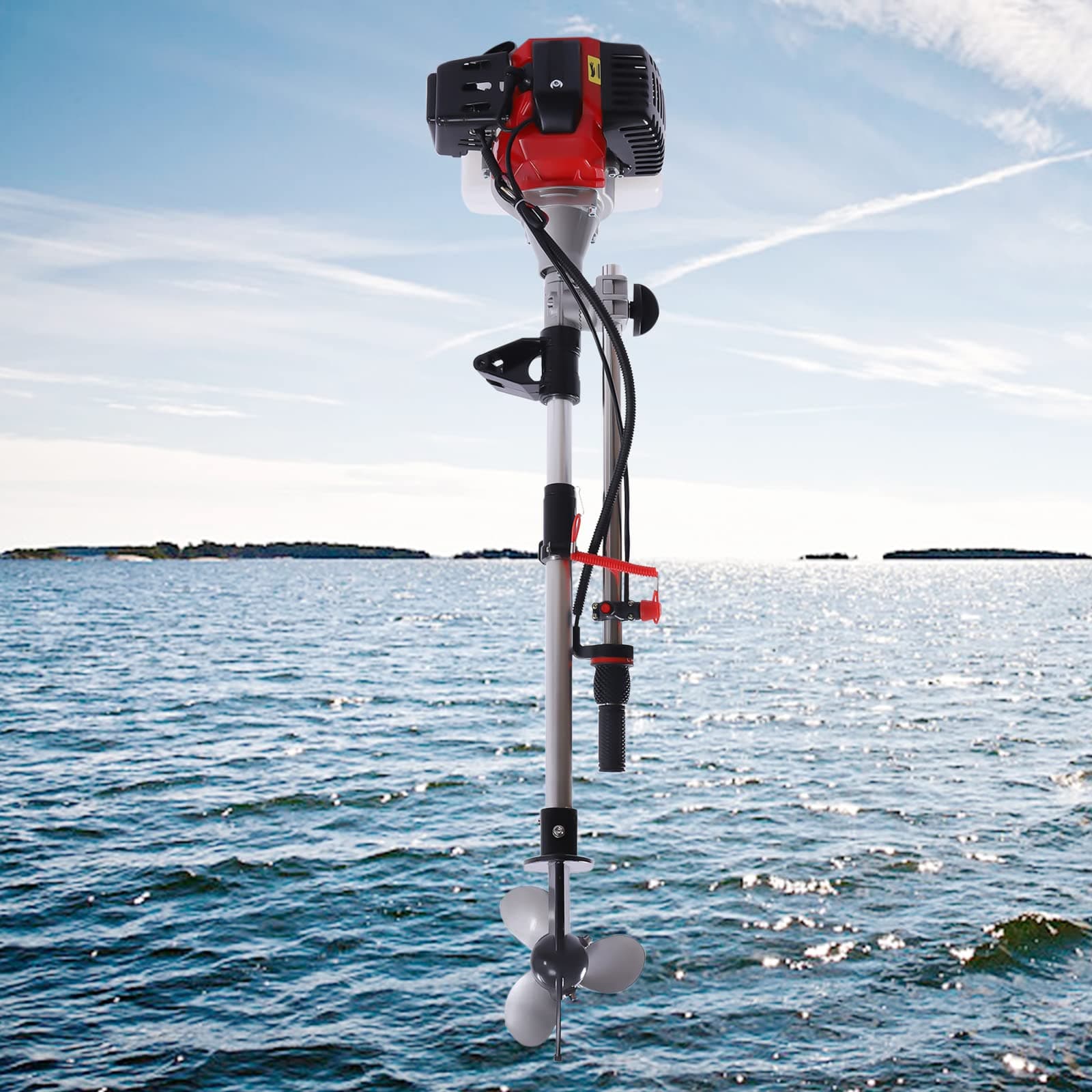 Outboard Motor Boat Engine 2 Stroke 2.3 HP, 1.7KW Marine Boat Motor 52CC with Air Cooling System Long Shaft Fishing Boat Engine (2.3HP)