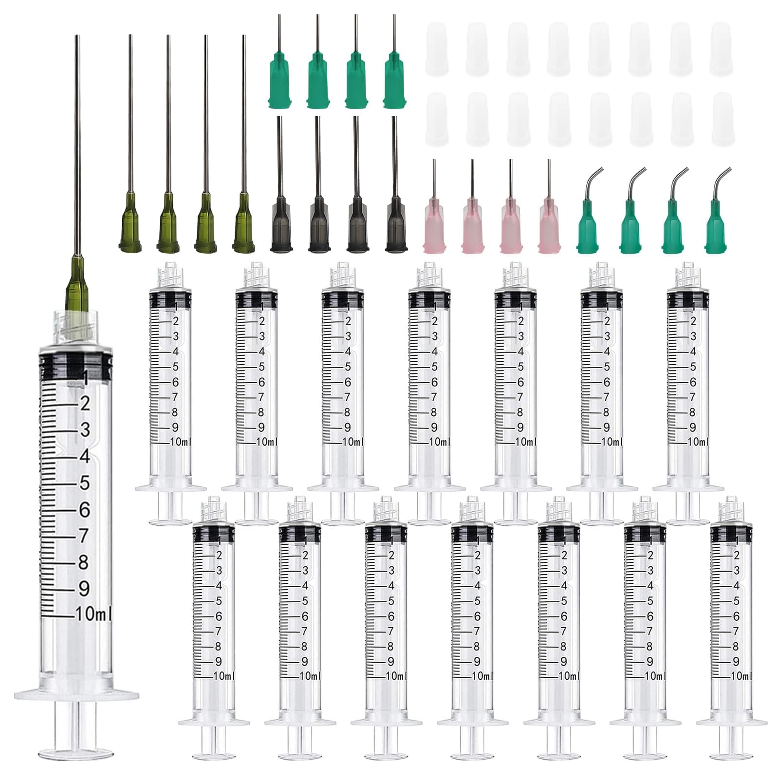 16 Pcs Plastic Syringe with Blunt Needle - 10ml Luer Lock Syringes with Caps - Glue Applicator for Rhinestones, Food, Ink, Perfume, Wood Glue, Plant Lab