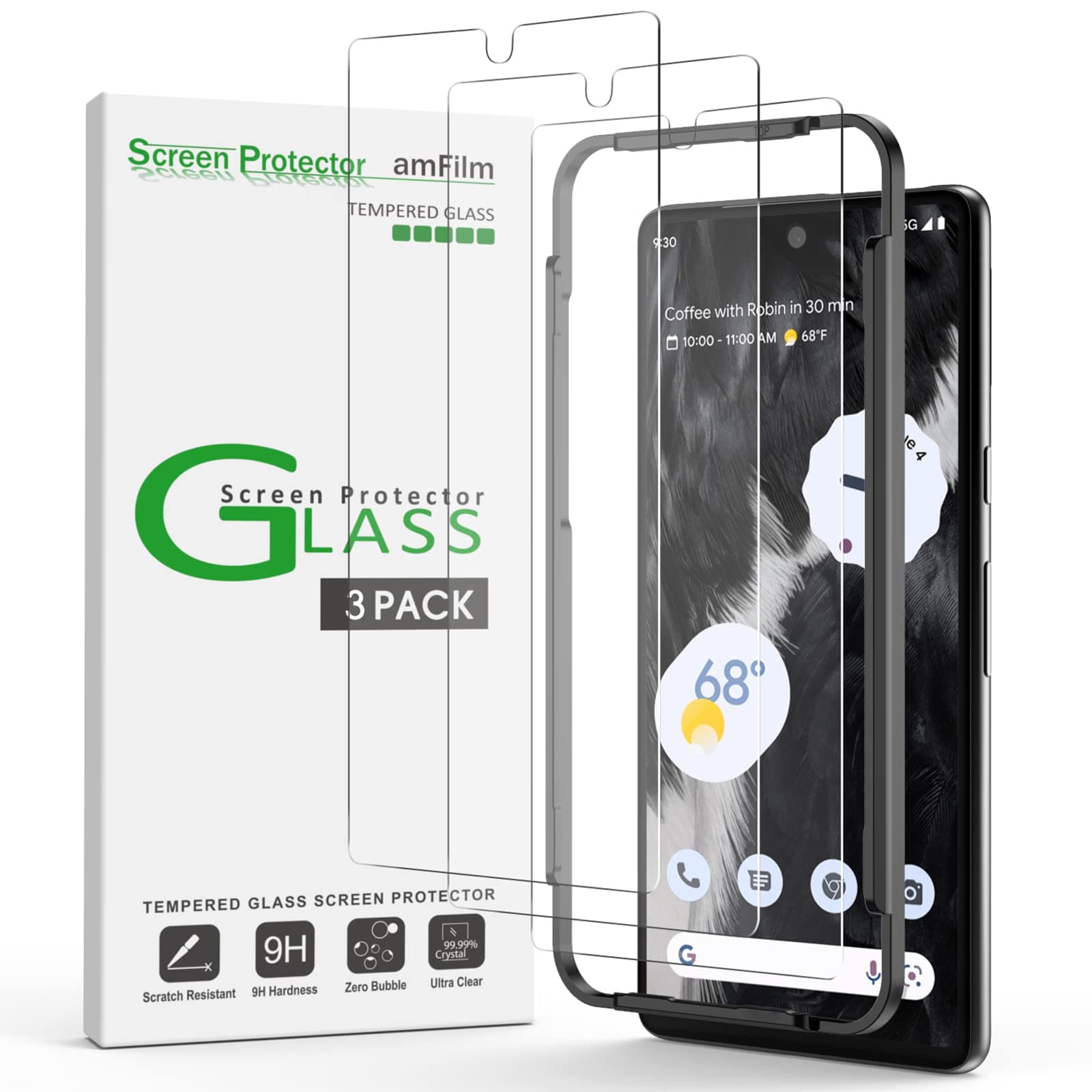 amFilm Screen Protector Compatible with Google Pixel 7 6.3" Tempered Glass, 0.26mm Thickness HD Clear, Anti-Scratch Bubbles-Free, Tempered Glass, 3 Pack