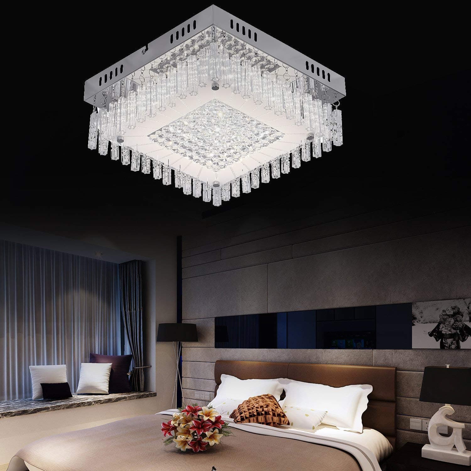 Chandeliers Ceiling Lights with LED Bulbs Modern Square Light Pendant Fitting for Living room Bedroom Dining Room Hallway 1440lm 4000K [Energy Class A+++]