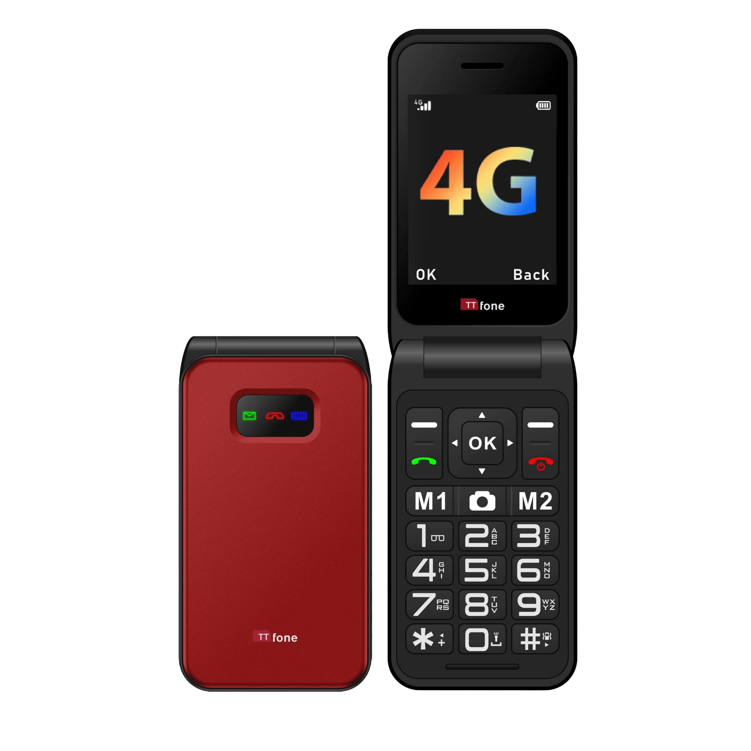TTfone TT760 Flip 4G Big Button Mobile Phone for the Elderly with Emergency Assistance button Unlocked Basic Mobile Phone (Red, with USB Cable)