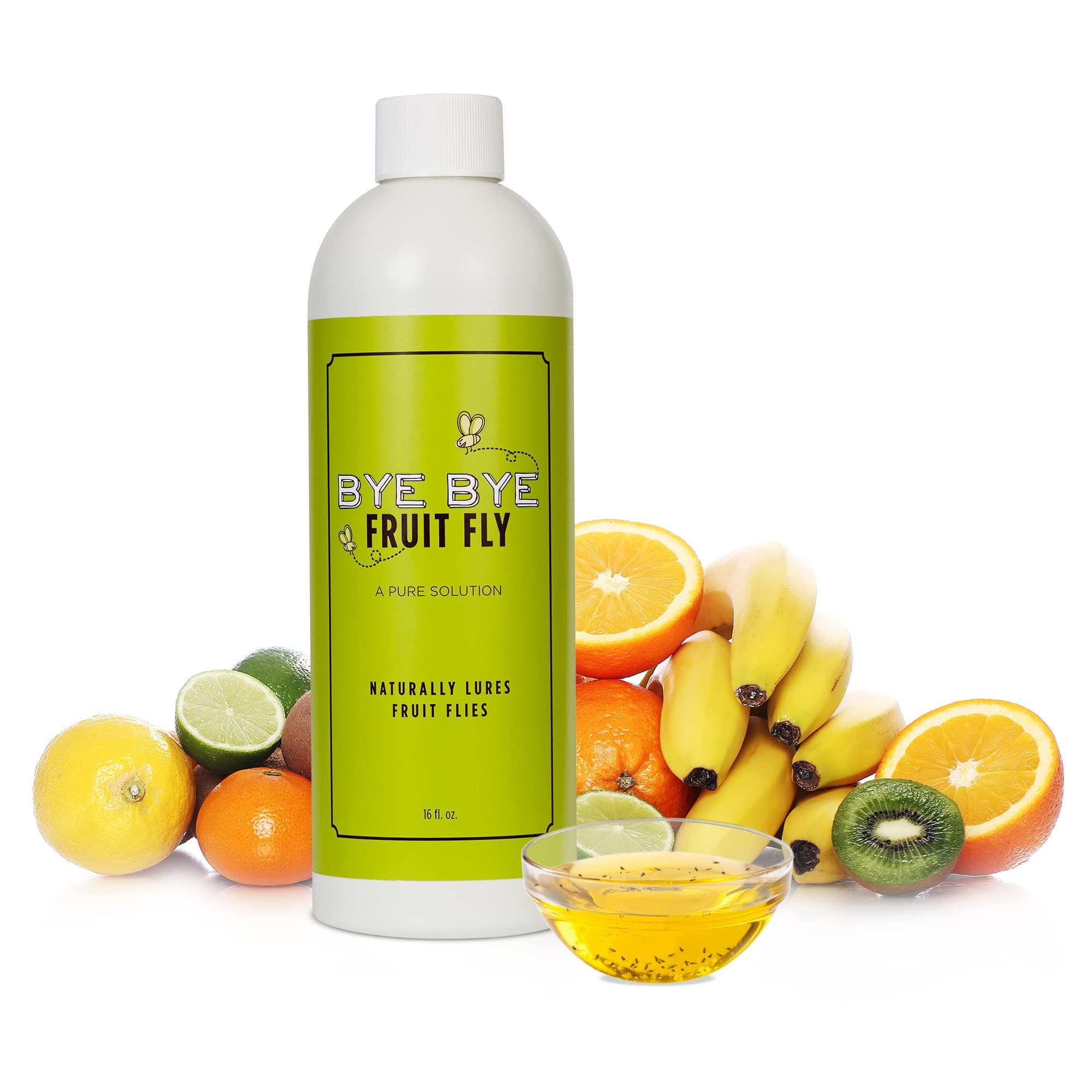 Natural Fruit Fly Killer, Liquid Fly Traps for Indoors, Pure Solution Fruit Fly Traps for Indoors Refill Liquid, Safe Near Pets, Food, & Kids, 16 oz