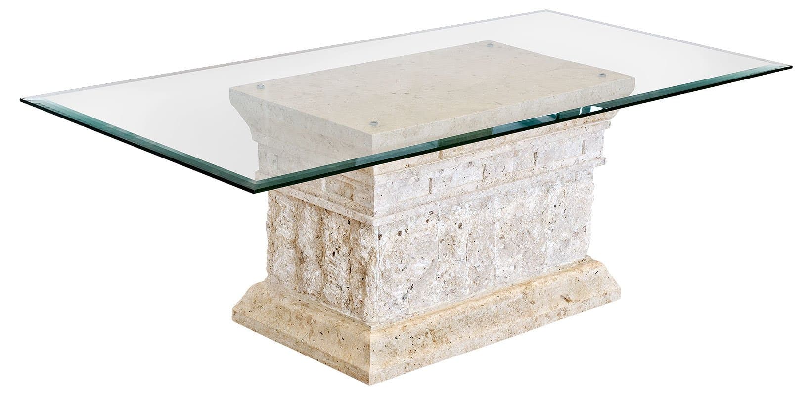 Marina Coffee Table with Fine Mactan Stone Base and Tempered Glass Top
