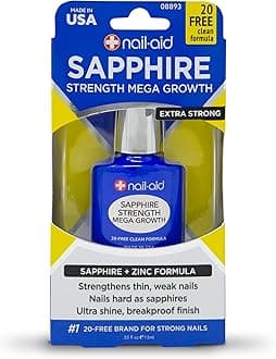 Nail-Aid Sapphire Strength Mega Growth - Nail Strengthener & Growth Treatment - Clear, 0.55 Fluid Ounce - 2 Pack