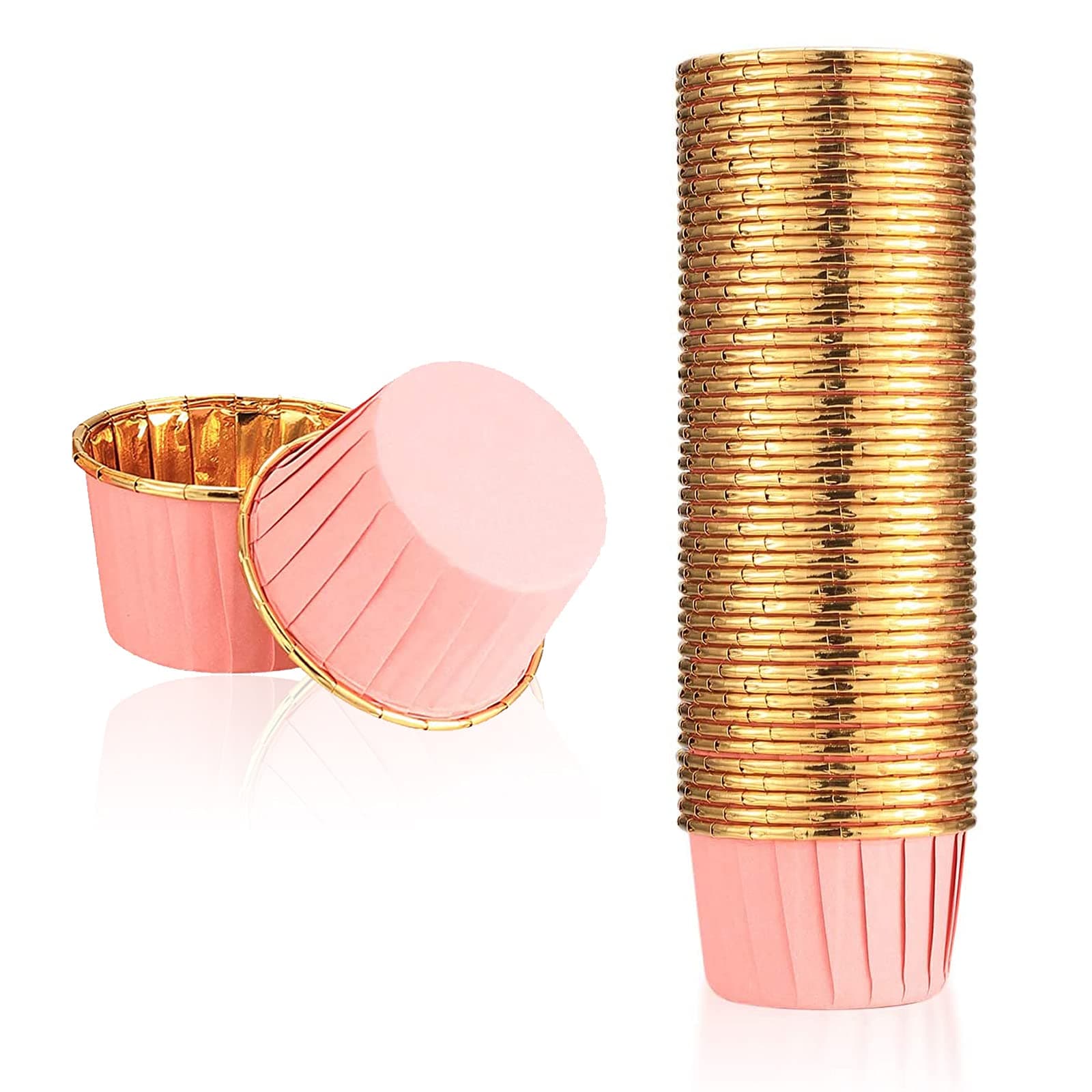 Cupcake Baking Cases, 50PCS Foil Metallic Mini Cupcake Liners Cups Cake Muffin Liner for Baking Weddings Birthdays Halloween Christmas DIY Party, Pink