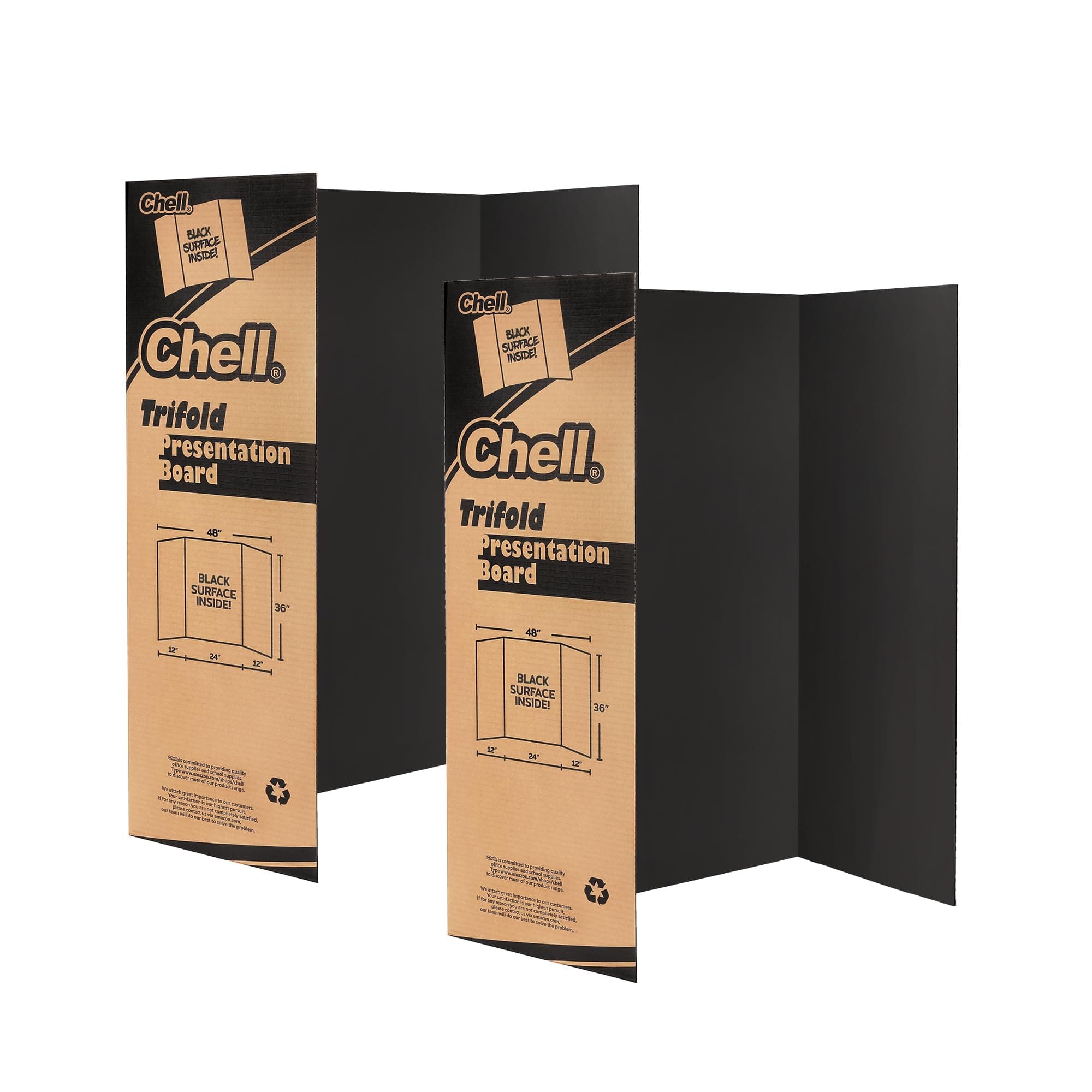 Chell 36" x 48" Trifold Poster Board, 2 Pack, Black Corrugated Project Boards for Science Fair, School Projects, Event Displays and Business Presentations