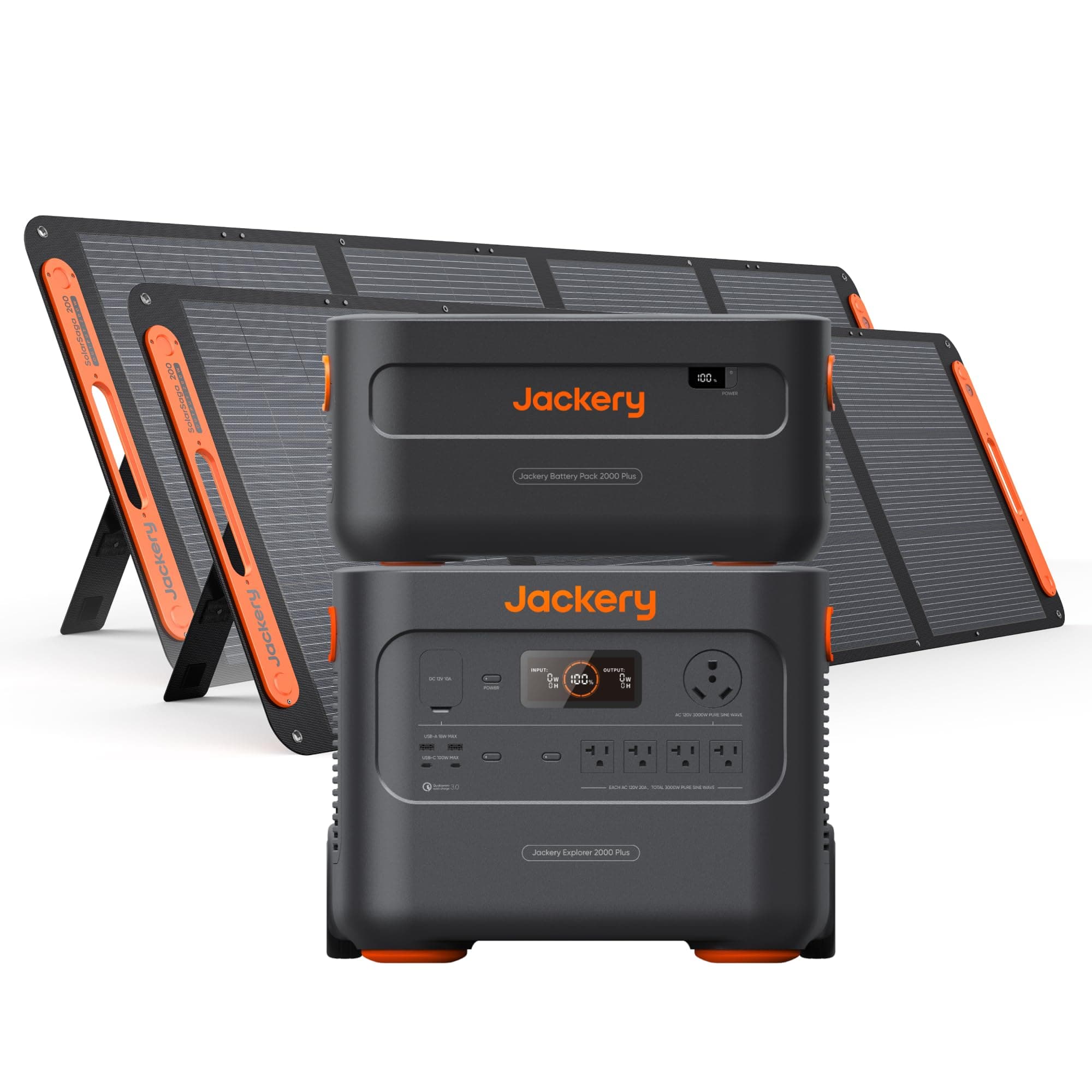 Jackery Solar Generator 4000 Kit, Explorer 2000 Plus and 1X PackPlus E2000 Plus Expandable Battery with 2X200W Solar Panel, 4085 Wh LiFePO4, 3000W Output for Outdoor RV Camping & Home Emergency