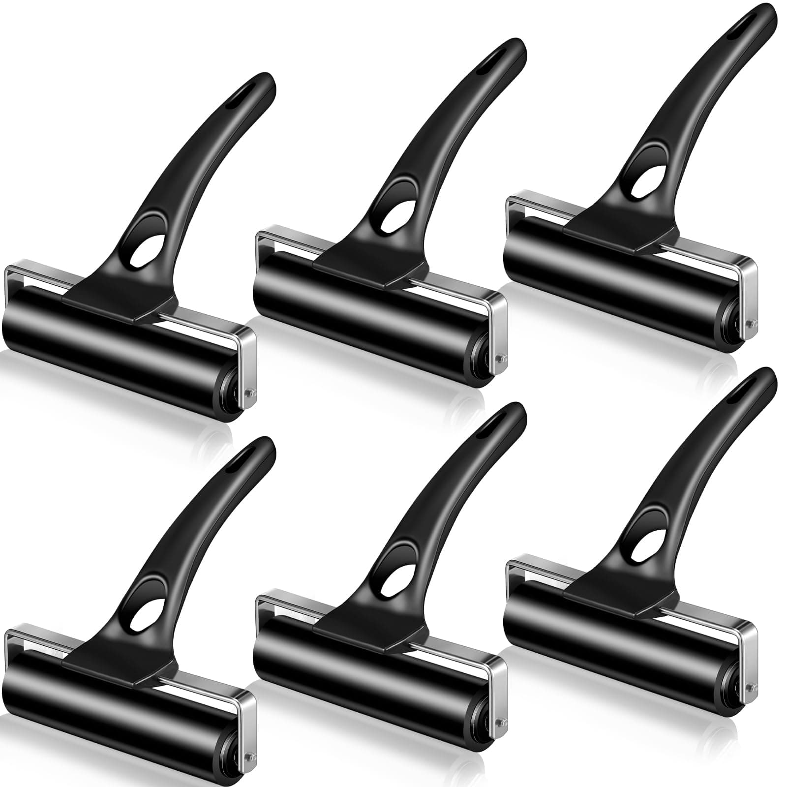 Frienda 6 Pcs Rubber Roller Black Rubber Brayer Rollers Ink Roller Tool Ideal for Gluing Printing Inking Block Paper Crafting Press Printmaking Wallpaper Stamping Scrapbooks (4.7 Inches)