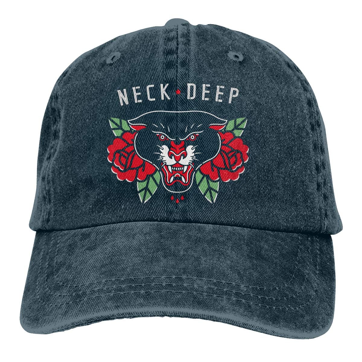 Neck Deep Band Hat Denim Baseball Cap Adjustable Trucker Cap Dad Ball Hat for Men Women Navy