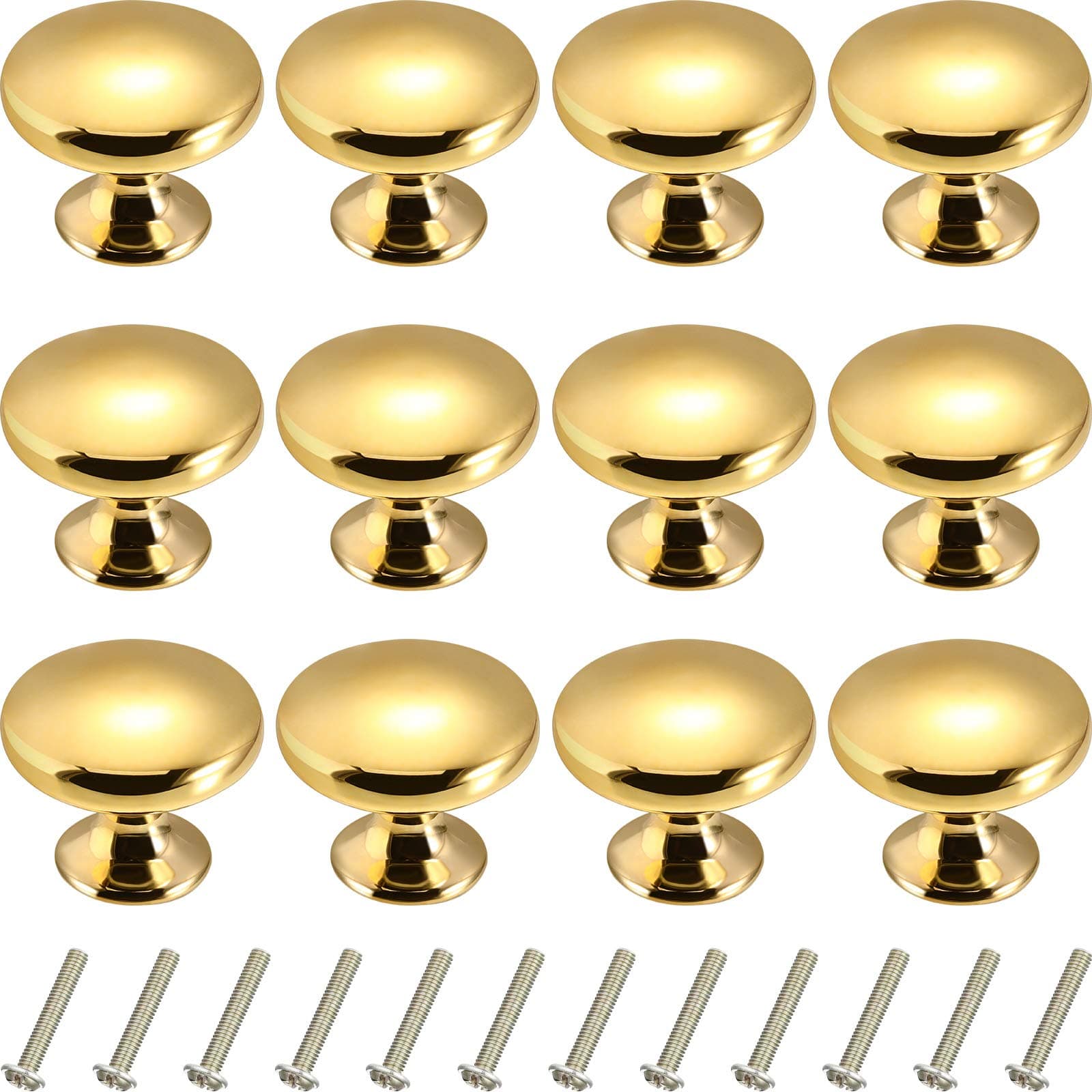 Ripeng Round Traditional Solid Cabinet Brushed Brass Cabinet Knob Kitchen Cabinets Knob Brushed Drawer Dresser Hardware Cupboard Knobs, 12 Pieces (Gold,1.2 Inch/ 31 mm Diameter)
