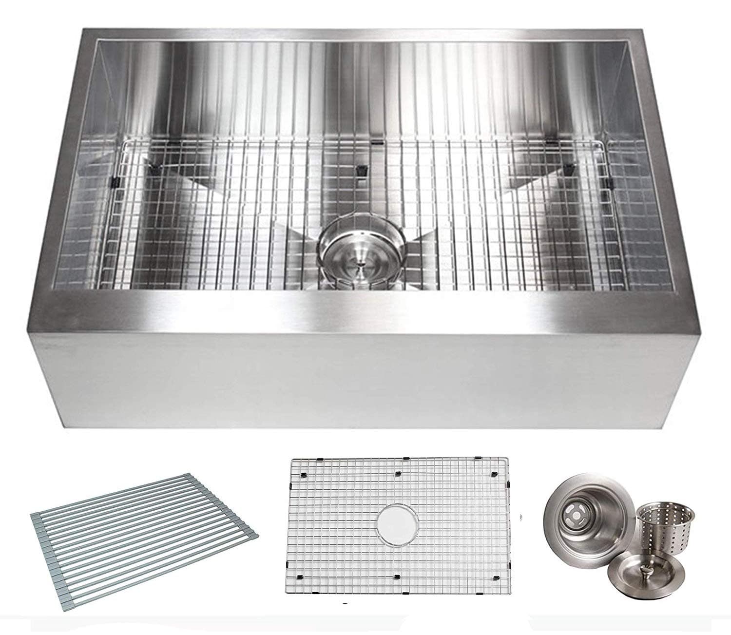 36 INCH Zero Radius Design 16 Gauge Single Bowl Stainless Steel Flat Farmhouse Apron Kitchen Sink Premium Package (36 INCH) KKR-HFS3621