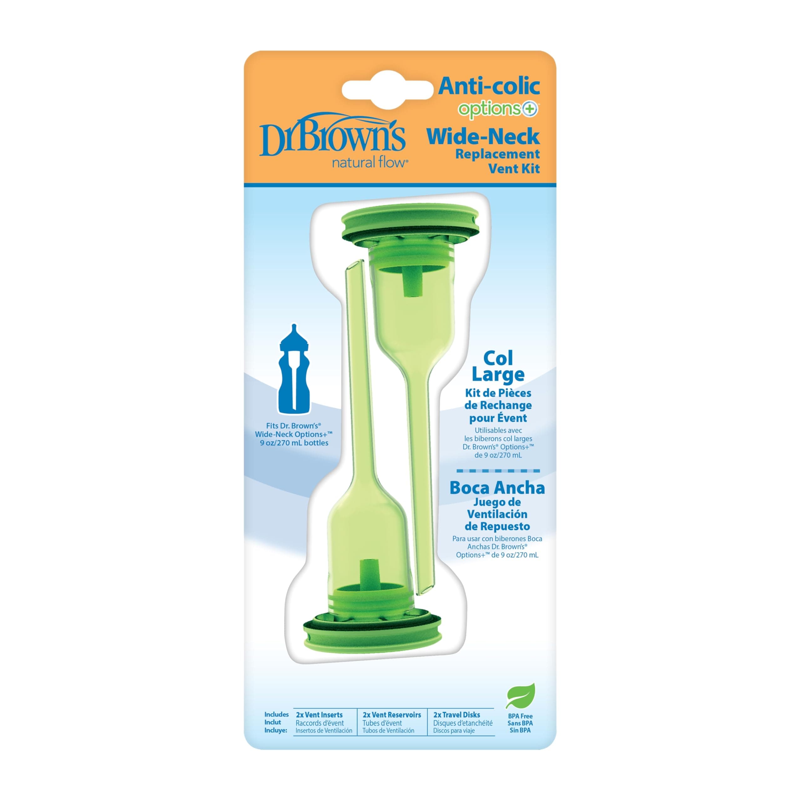 Anti-Colic Options+ Wide-Neck Replacement Vent Kit, for 9 oz/270 mL Bottles, 2 Pack