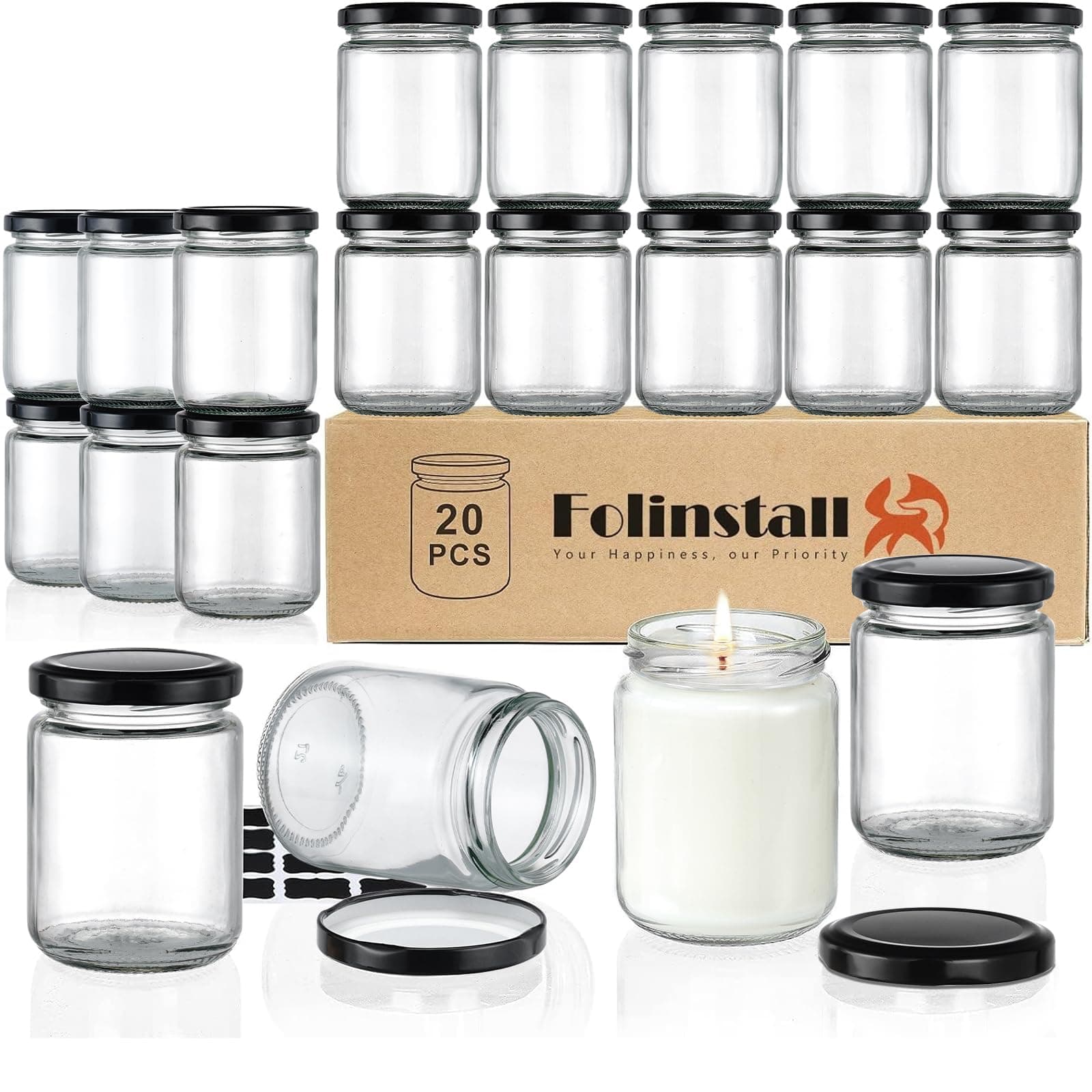 20 Pcs 8 oz GlassCanning Jars with Lids