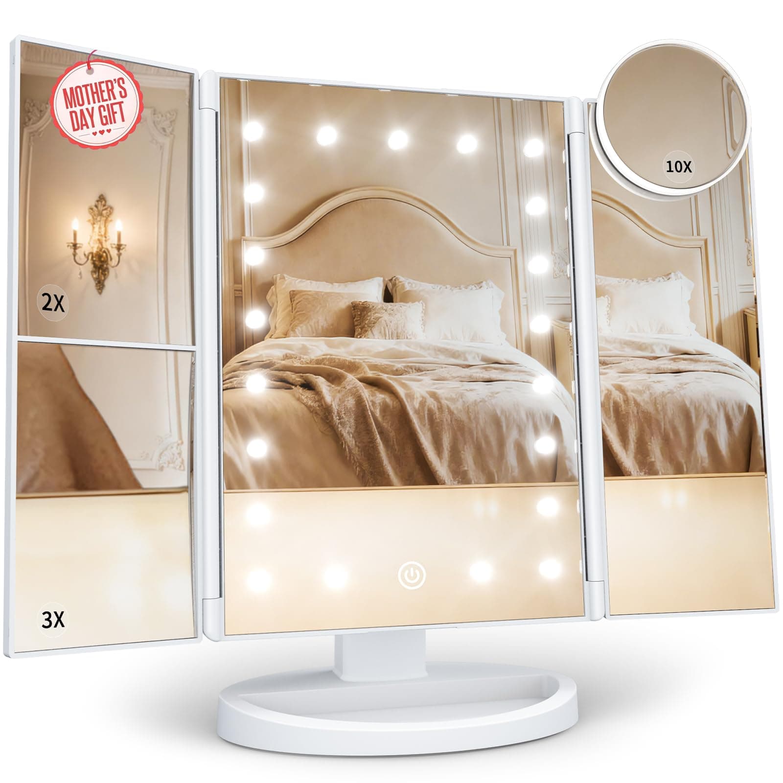 Makeup Mirror, Vanity Mirror with Lights, 2X/3X/10X Magnification, Touch Control, Trifold, Dual Power Supply, Mothers Day, Birthday Gifts for Mom,Gifts for Women,Girls, Dorm Room Essentials