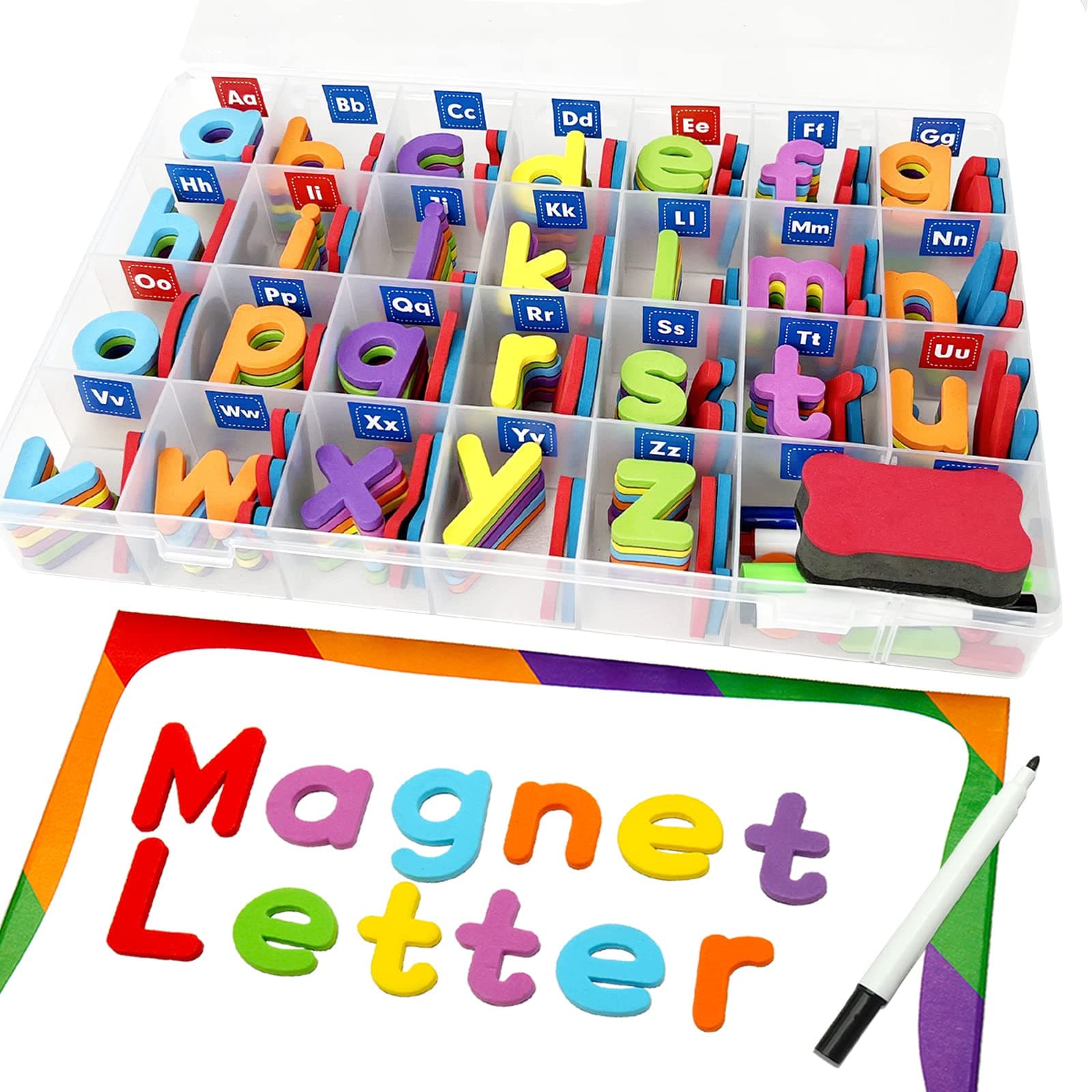 HELLOCUBEClassroom Magnetic Alphabet Letters - ABC 237 Pcs Letters Numbers & Pattern with Side Magnetic Board Foam for Kids Spelling | Learning