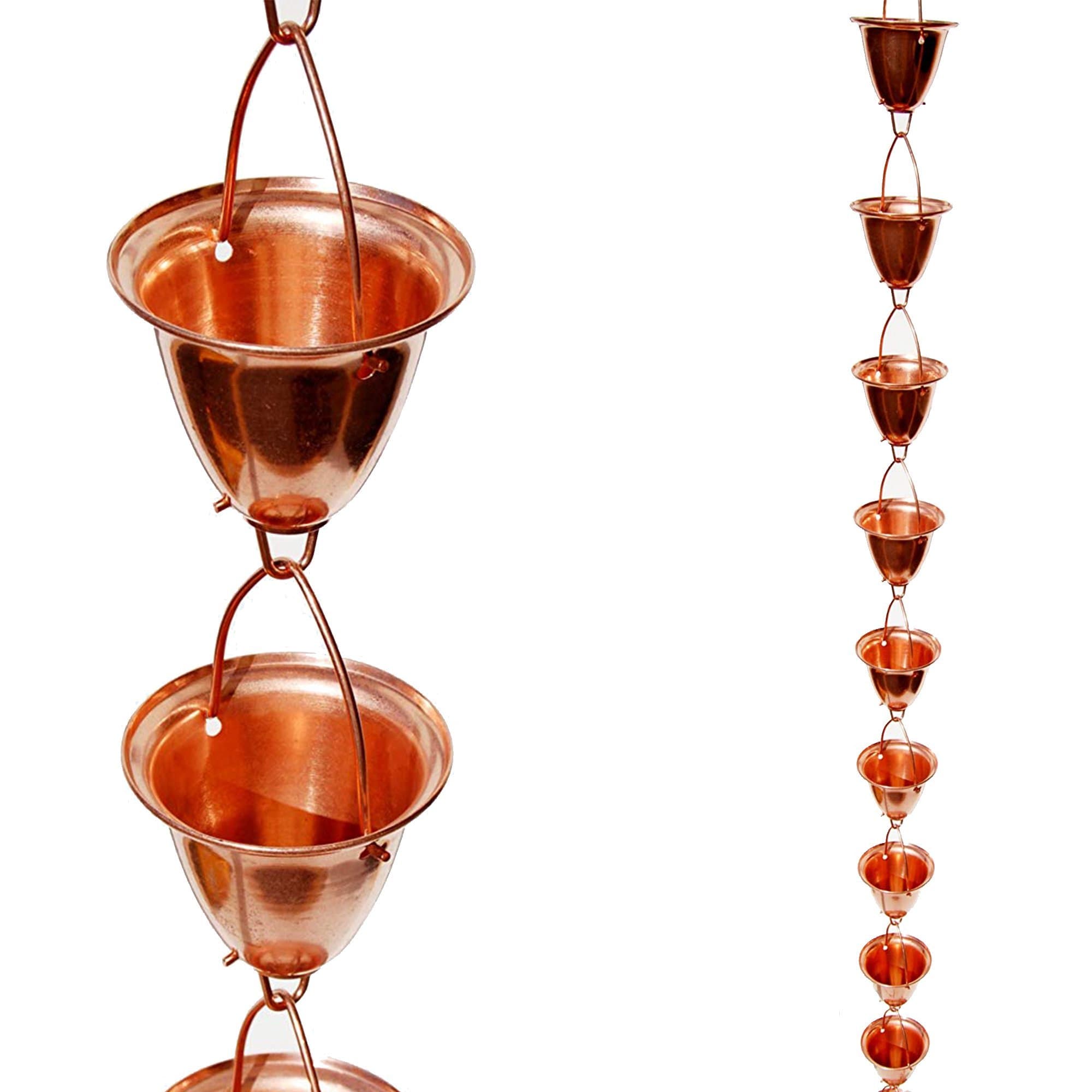 Large Cup/Bell Copper Rain Chain, 8-Feet