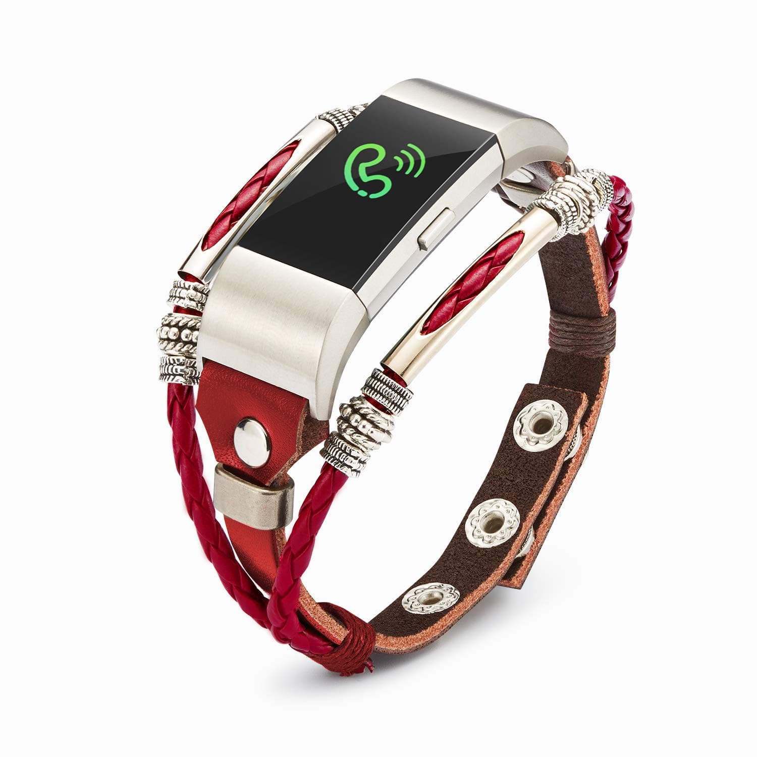 Marval.P Compatible with Fitbit Charge 2/HR bands, Handmade Leather DIY band, Replacement Bracelet Strap, Wristbands with Adjustable Size, Fashion Wrist band Straps